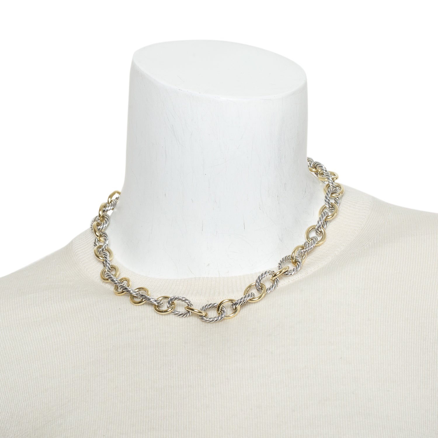 David Yurman Sterling Silver & 18k Yellow Gold Oval Link Chain Necklace, 12MM w/ Box
