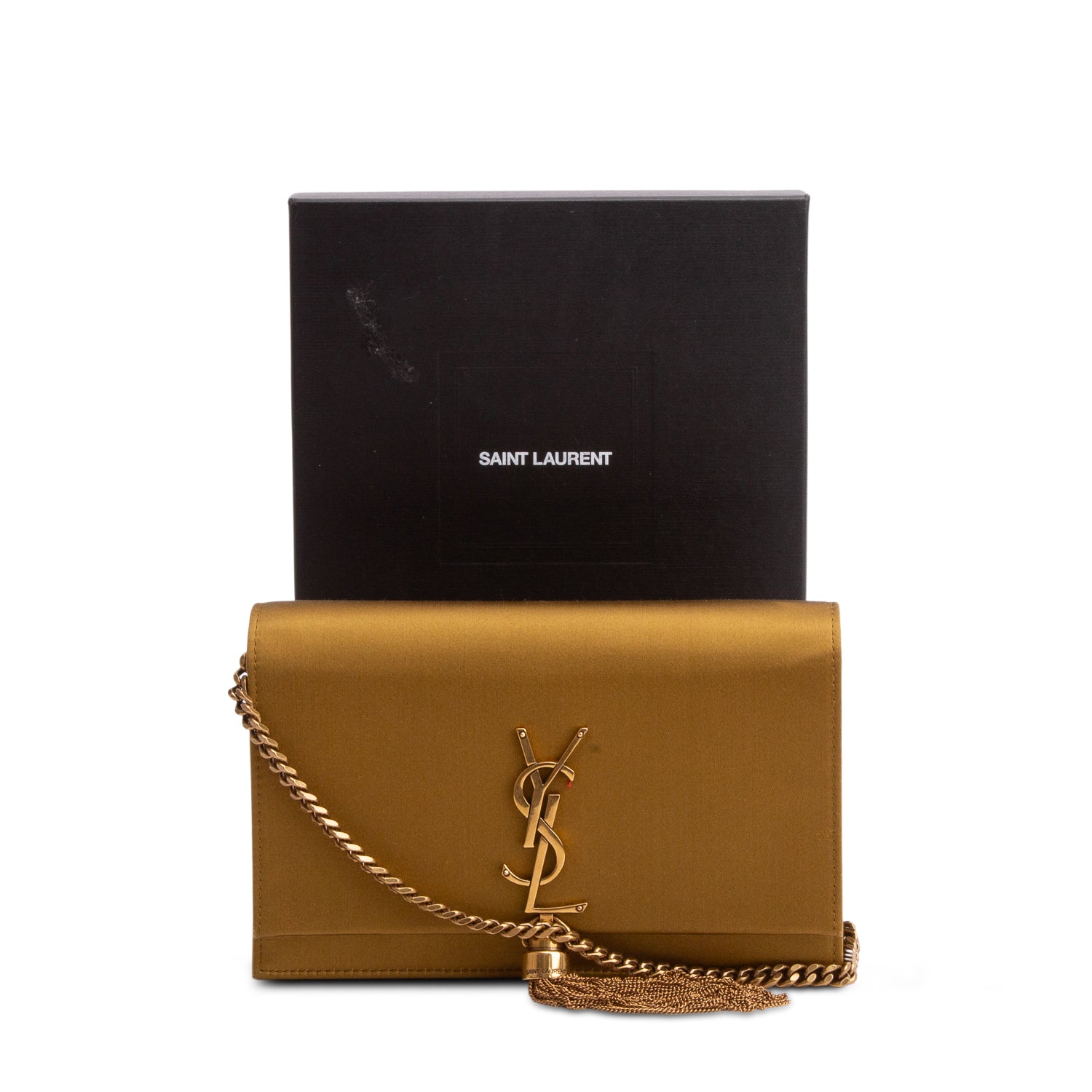 Saint Laurent 2023 Green Satin Small Kate Tassel Bag w/ Box