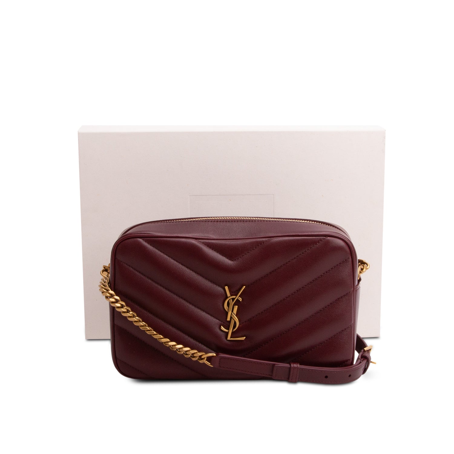 Saint Laurent 2025 Burgundy Lambskin Matelasse Loulou Medium Camera Bag w/ Box & Receipt