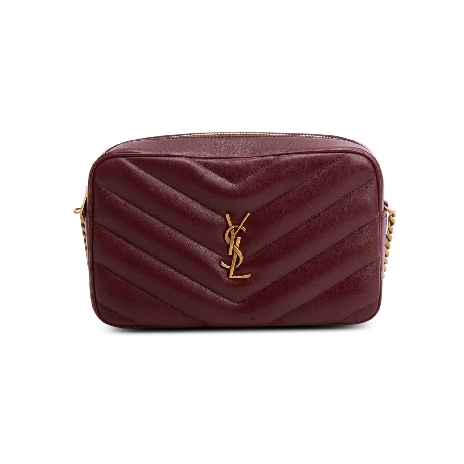 Saint Laurent 2025 Burgundy Lambskin Matelasse Loulou Medium Camera Bag w/ Box & Receipt