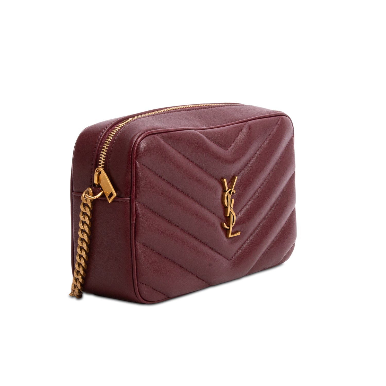 Saint Laurent 2025 Burgundy Lambskin Matelasse Loulou Medium Camera Bag w/ Box & Receipt