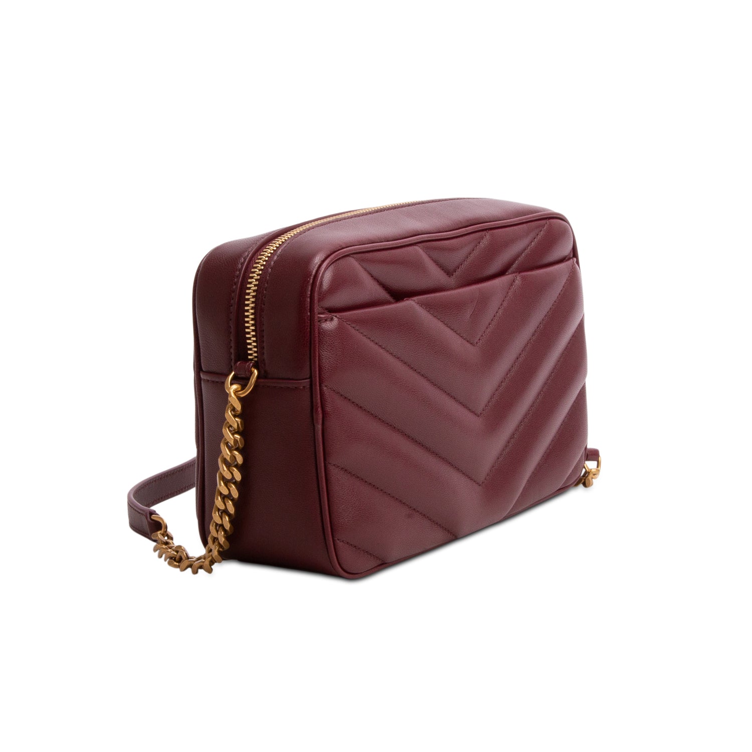 Saint Laurent 2025 Burgundy Lambskin Matelasse Loulou Medium Camera Bag w/ Box & Receipt