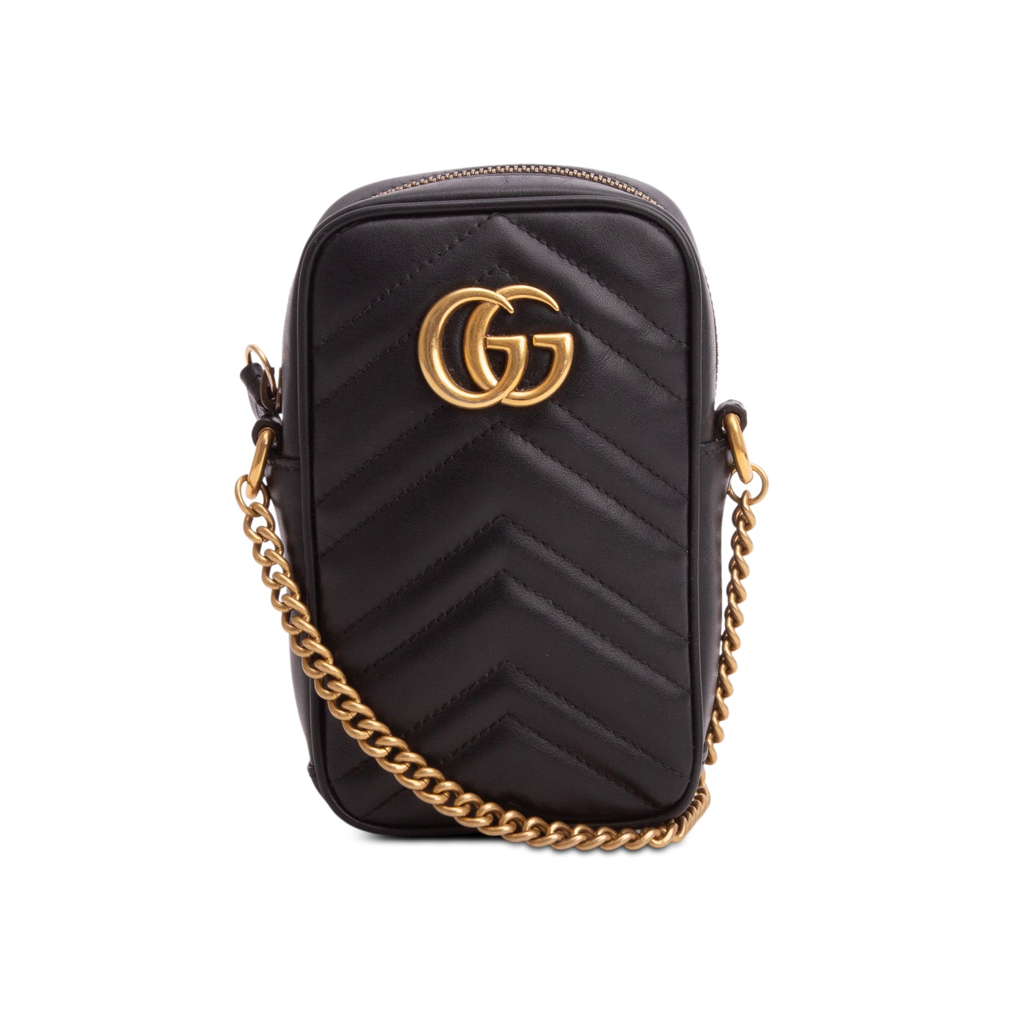 Gucci Black Calfskin Matelasse Mini GG Marmont Crossbody Bag