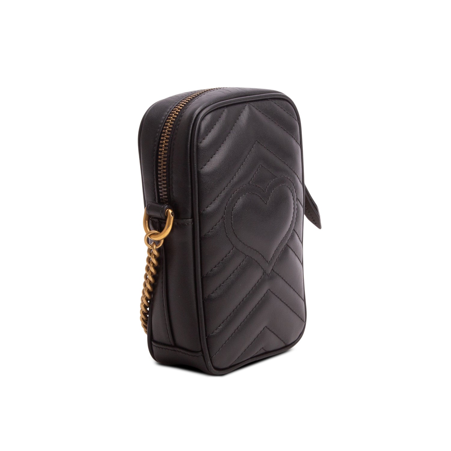 Gucci Black Calfskin Matelasse Mini GG Marmont Crossbody Bag