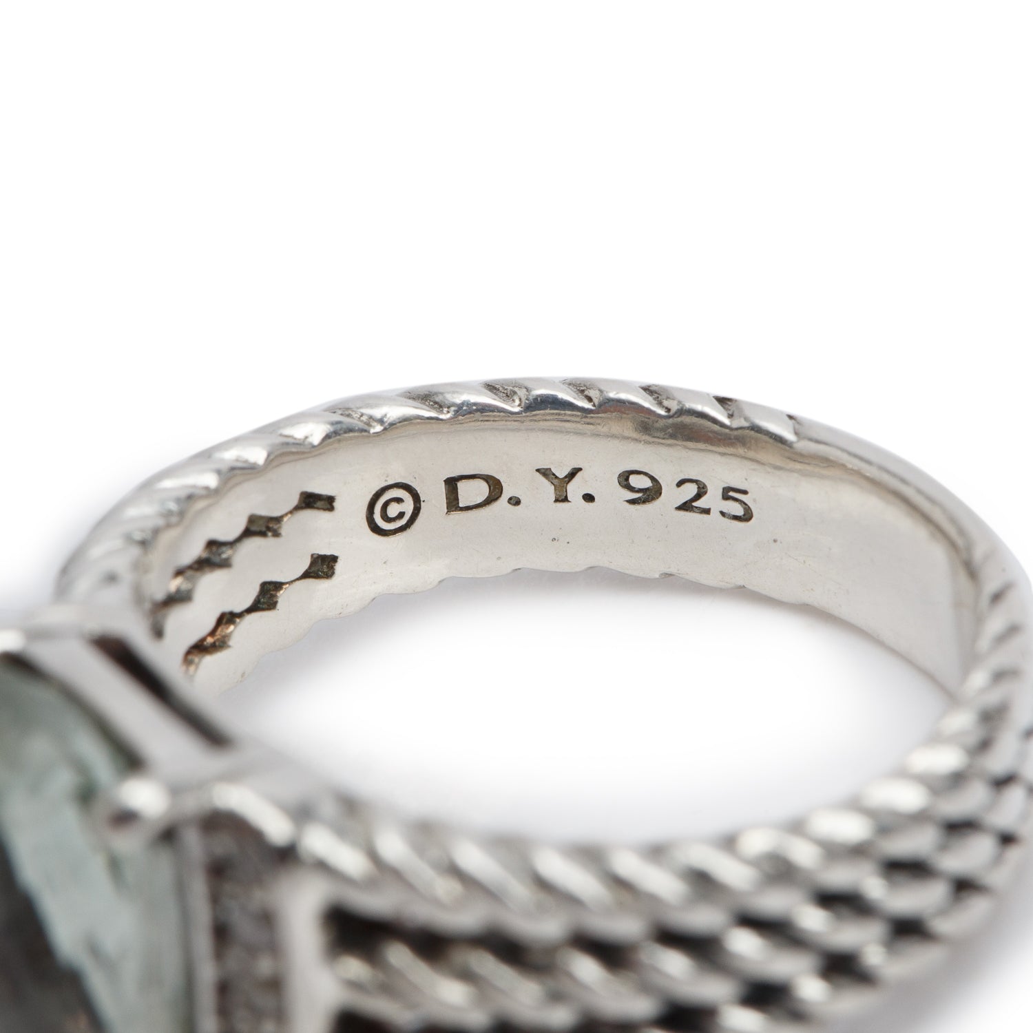 David Yurman Sterling Silver Petite Wheaton Ring with 10 MM Prasiolite & Diamonds, Size 6.75