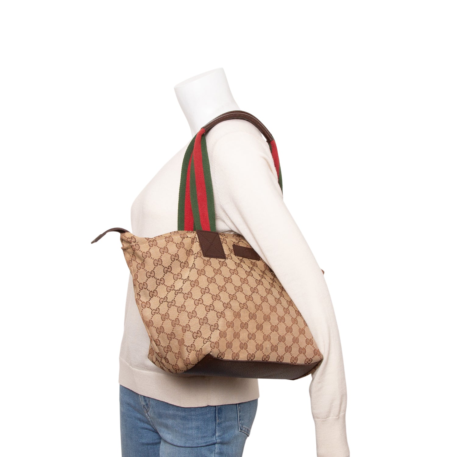 Gucci GG Monogram Medium Web Handle Bucket Tote