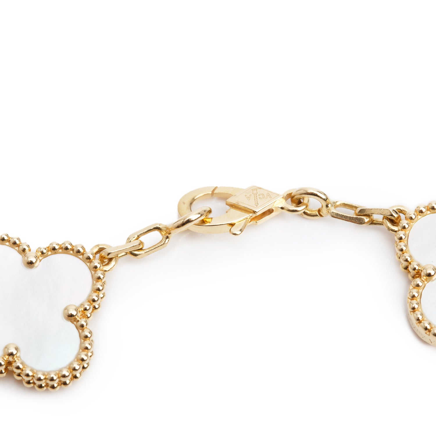 Van Cleef & Arpels 2024 18k Yellow Gold Vintage Alhambra 5 Motif Mother of Pearl Bracelet w/ Box & Certificate