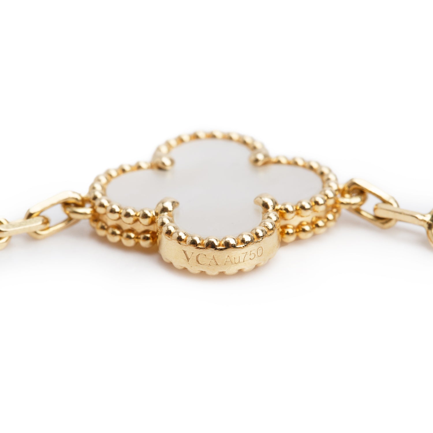Van Cleef & Arpels 2024 18k Yellow Gold Vintage Alhambra 5 Motif Mother of Pearl Bracelet w/ Box & Certificate