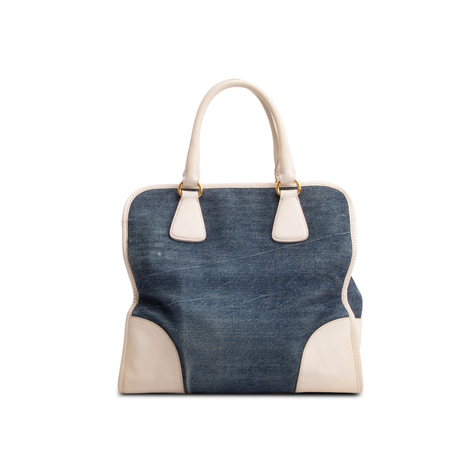 Prada Blue Denim Saffiano Lux Double Zip Tote w/ Strap
