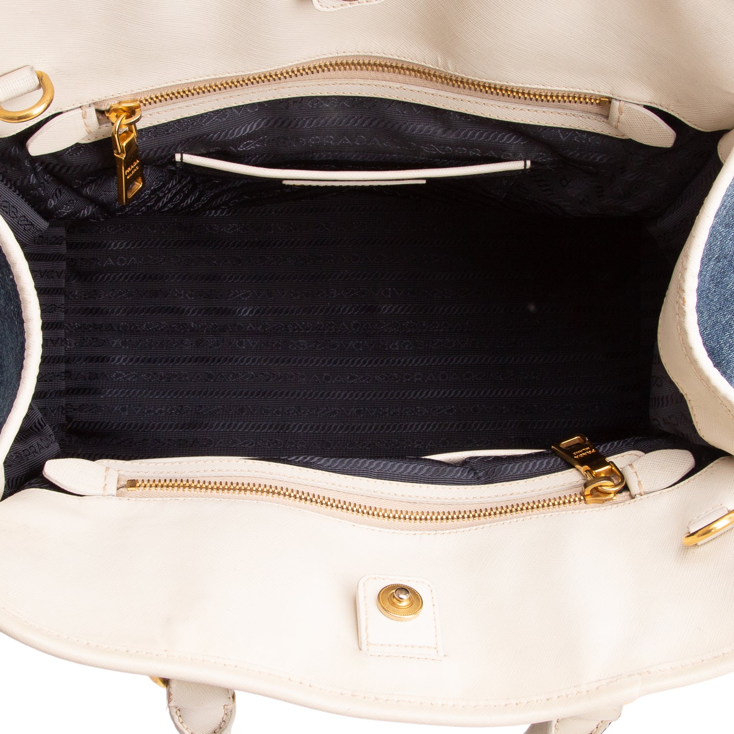 Prada Blue Denim Saffiano Lux Double Zip Tote w/ Strap