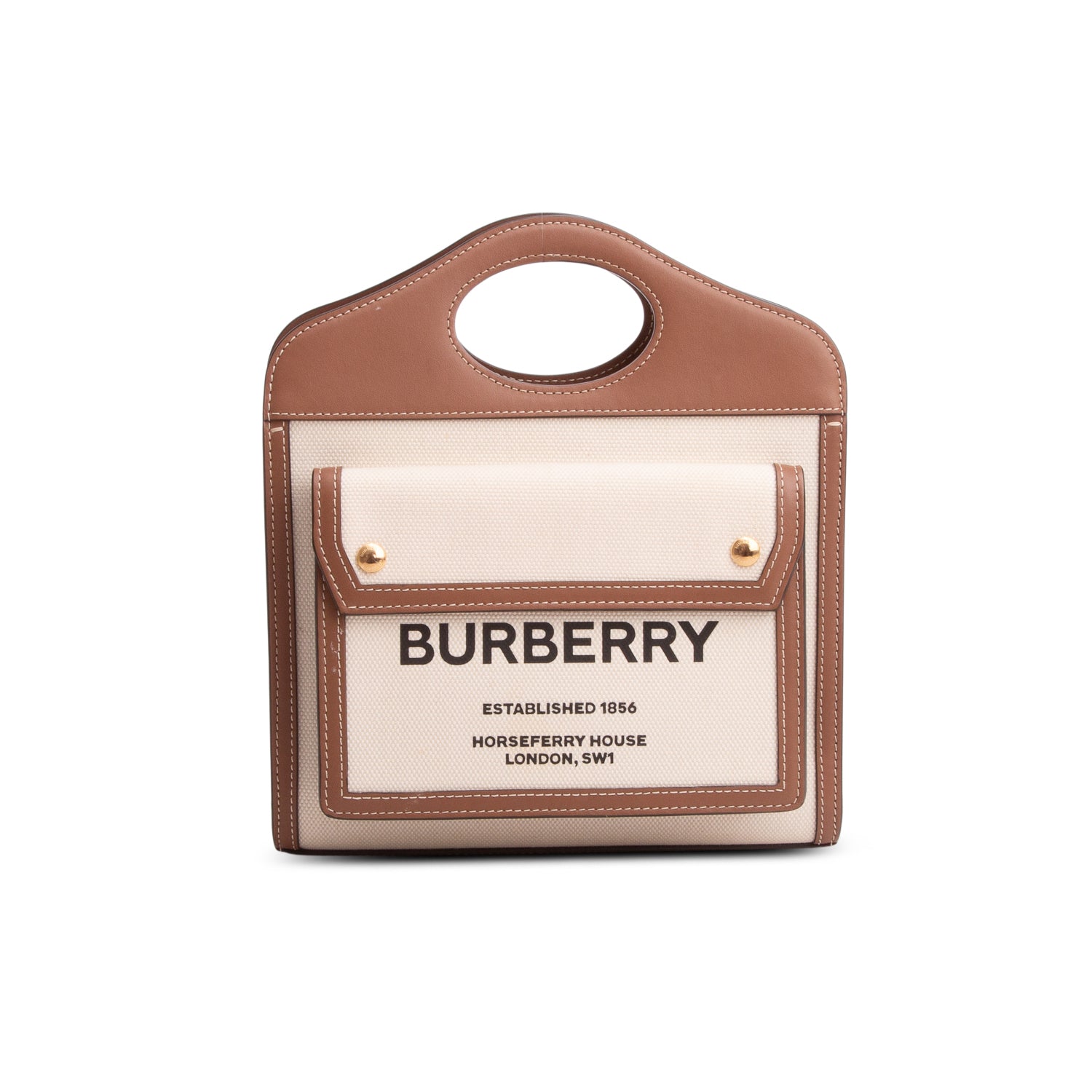 Burberry White Canvas Smooth Calfskin Two Tone Mini Pocket Bag w/ Strap