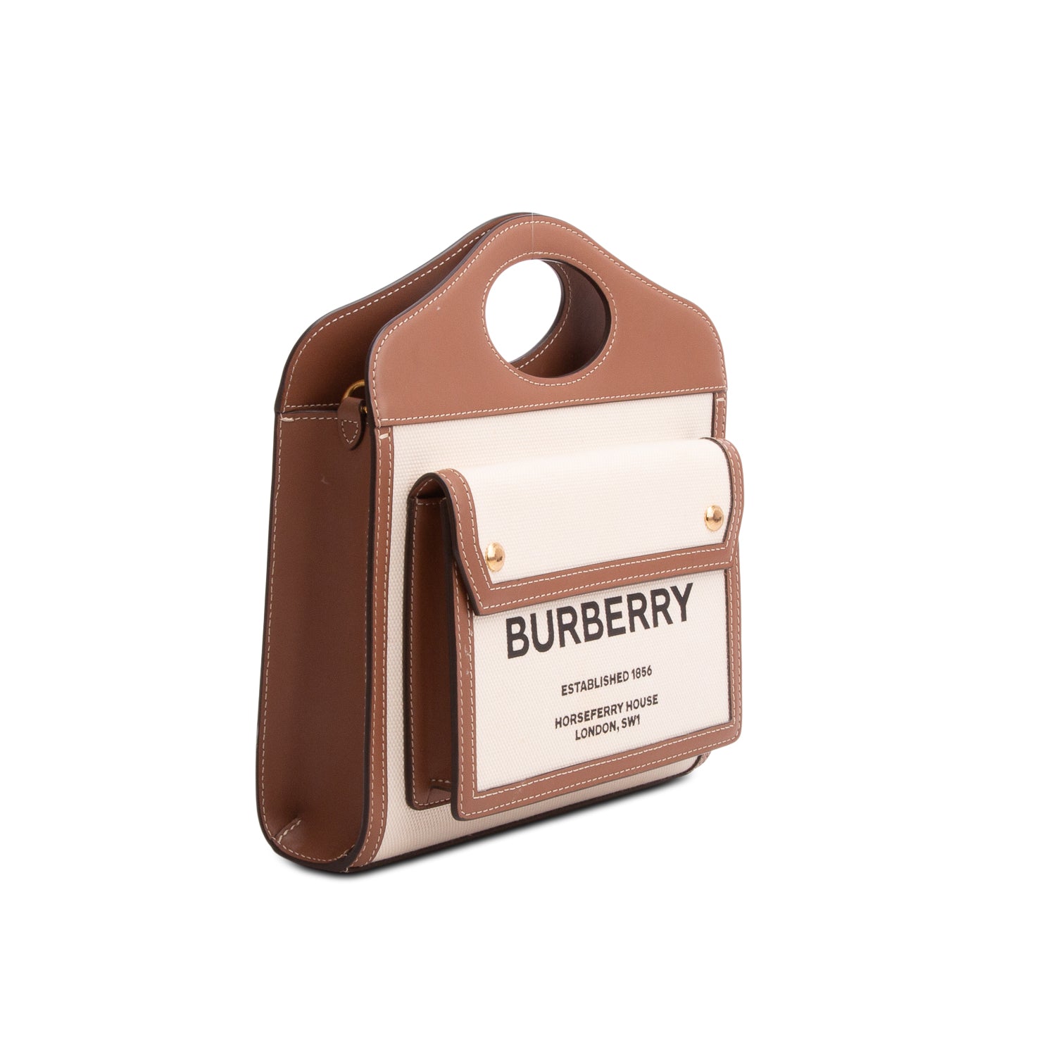Burberry White Canvas Smooth Calfskin Two Tone Mini Pocket Bag w/ Strap