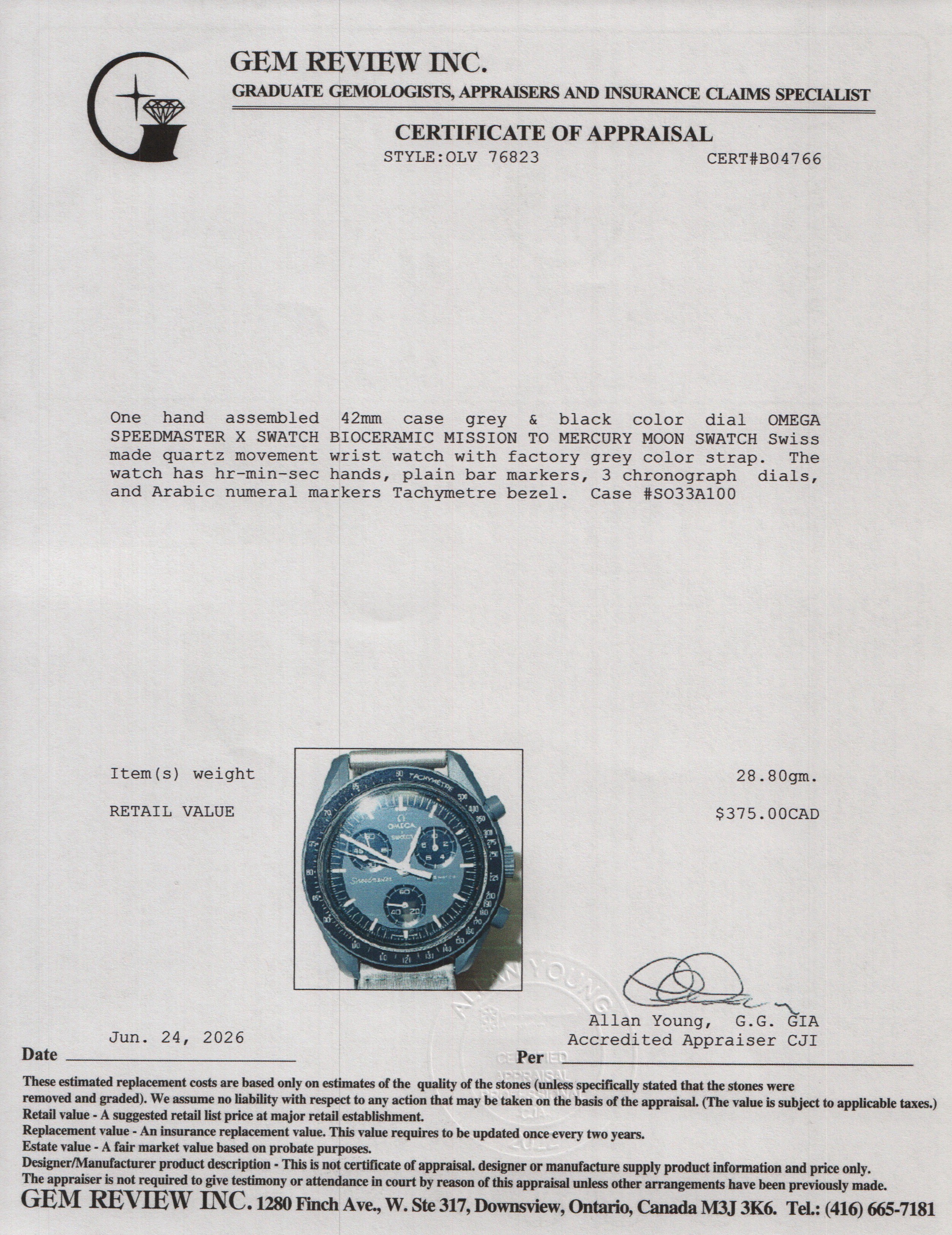 Omega X Swatch 2023 Bioceramic Mission to Mercury MoonSwatch w/ Box & Papers