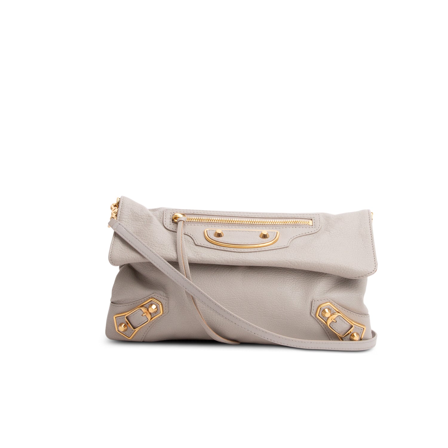 Balenciaga Grey Chevre Metallic Edge Hardware Envelope Clutch w/ Strap