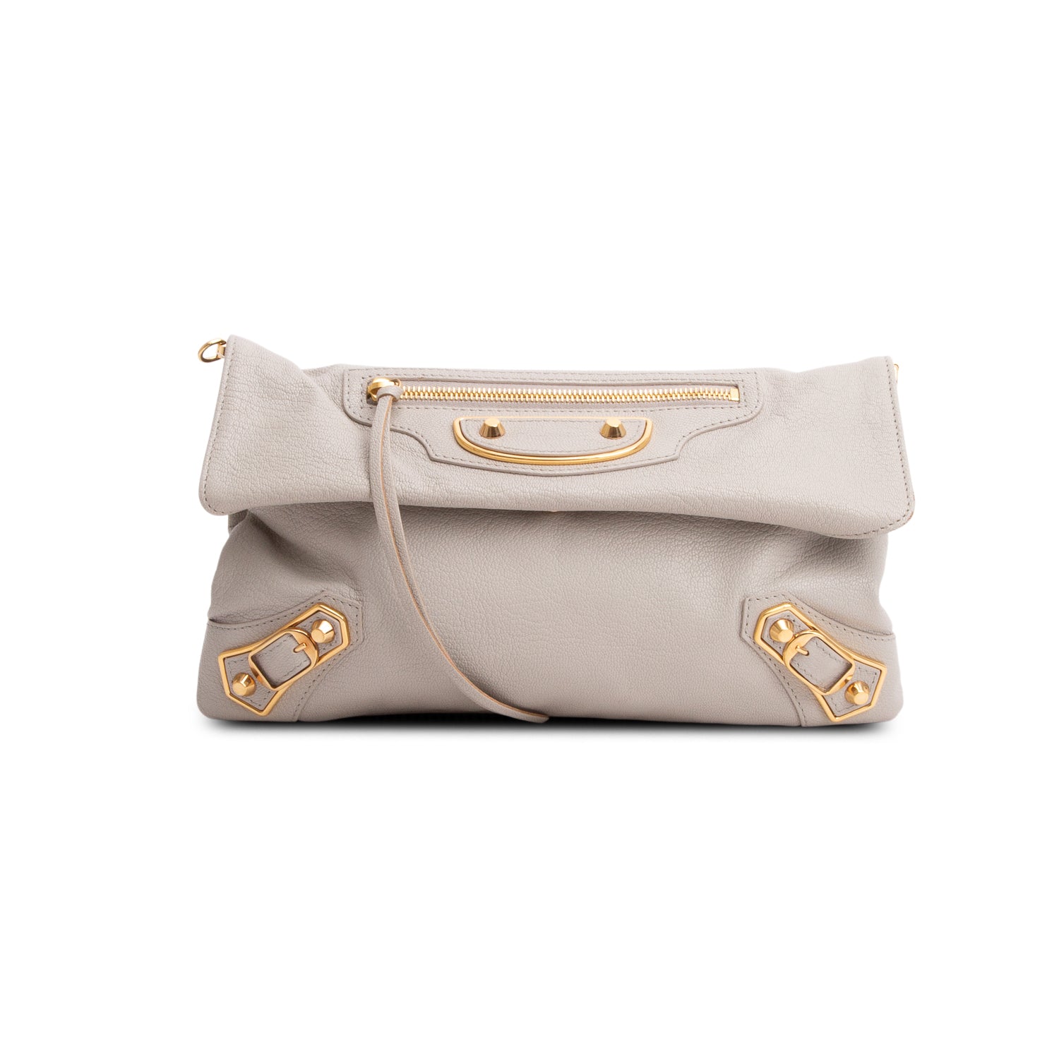 Balenciaga Grey Chevre Metallic Edge Hardware Envelope Clutch w/ Strap