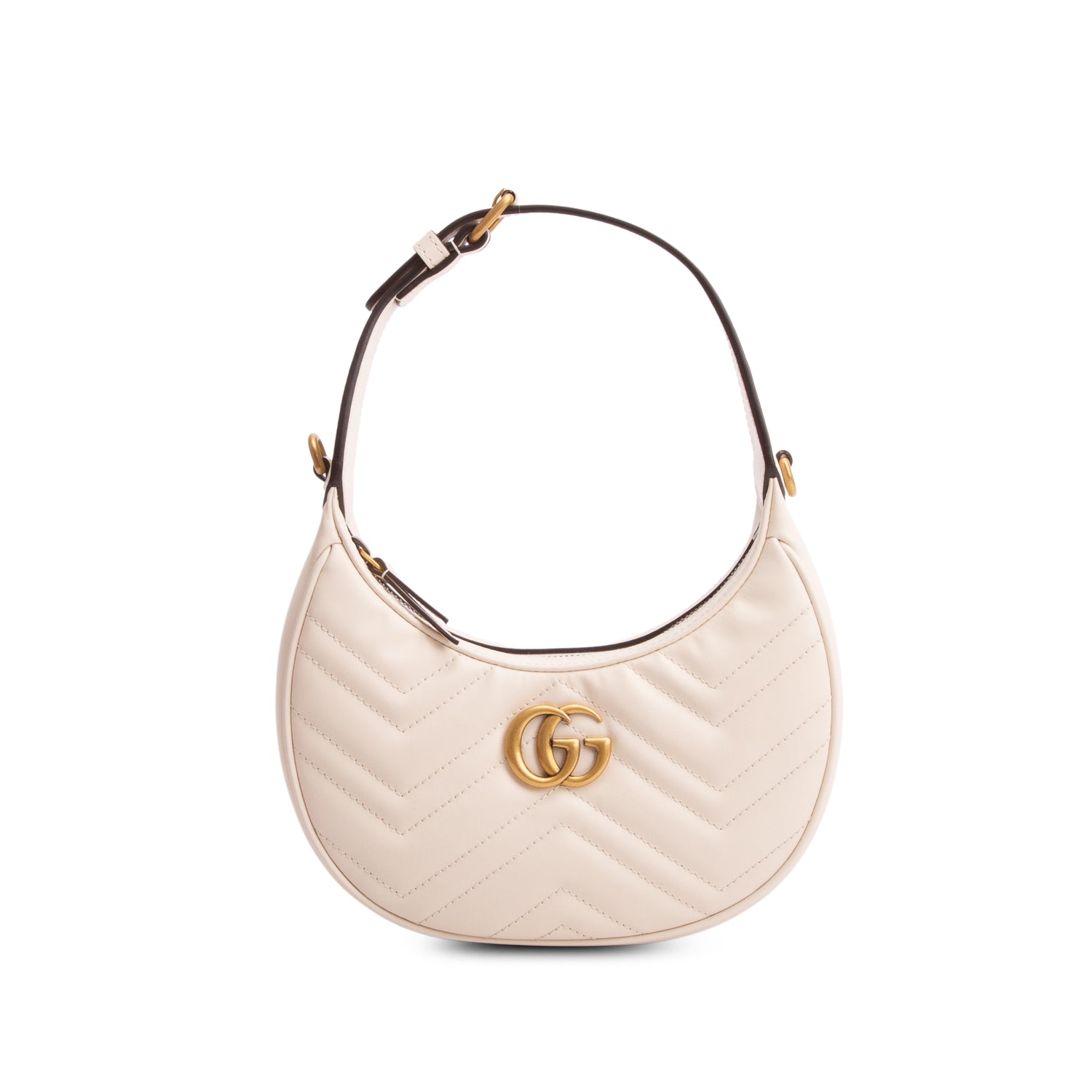 Gucci Cream Calfskin Matelasse Chevron Mini GG Marmont Half Moon Hobo w/ Box & Strap