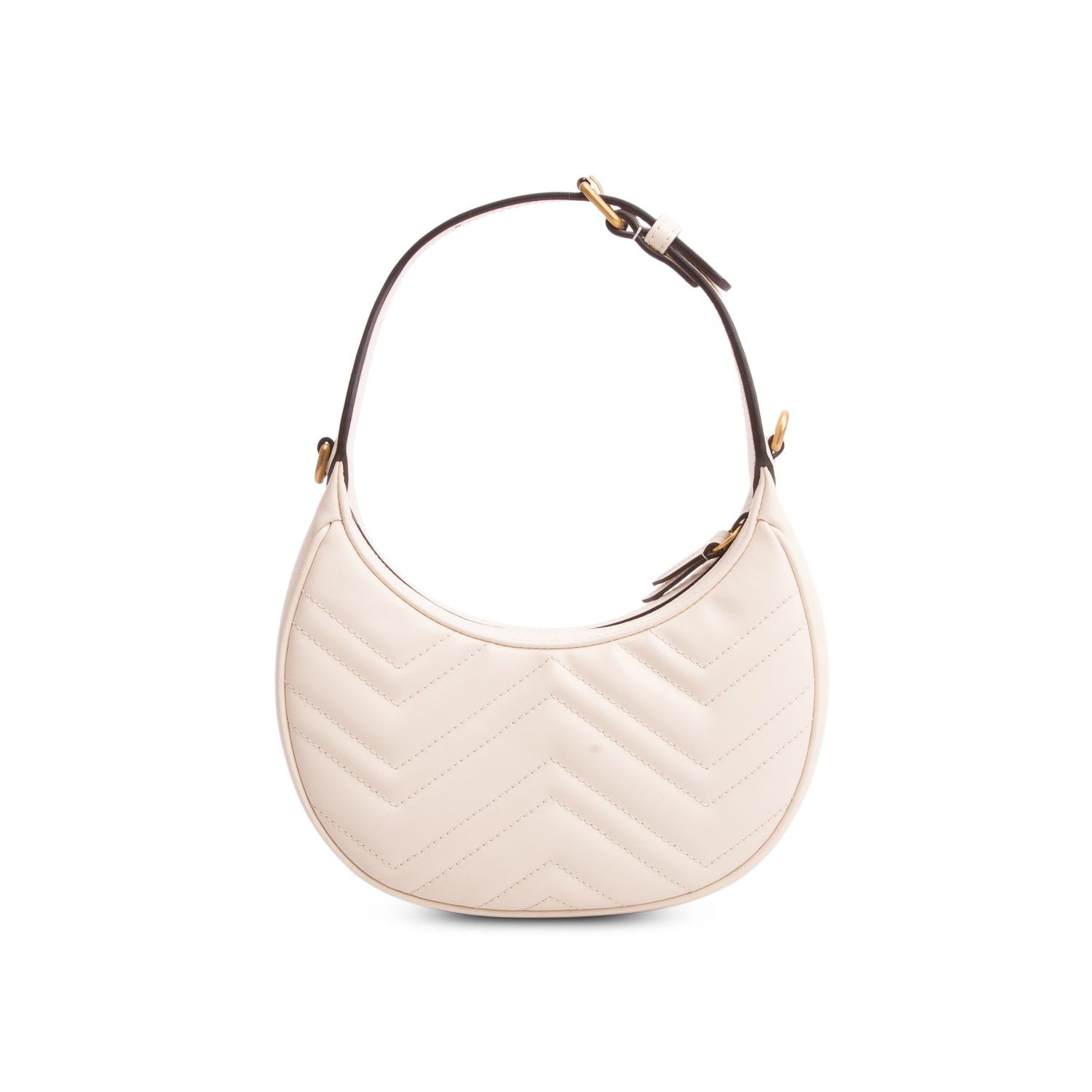 Gucci Cream Calfskin Matelasse Chevron Mini GG Marmont Half Moon Hobo w/ Box & Strap