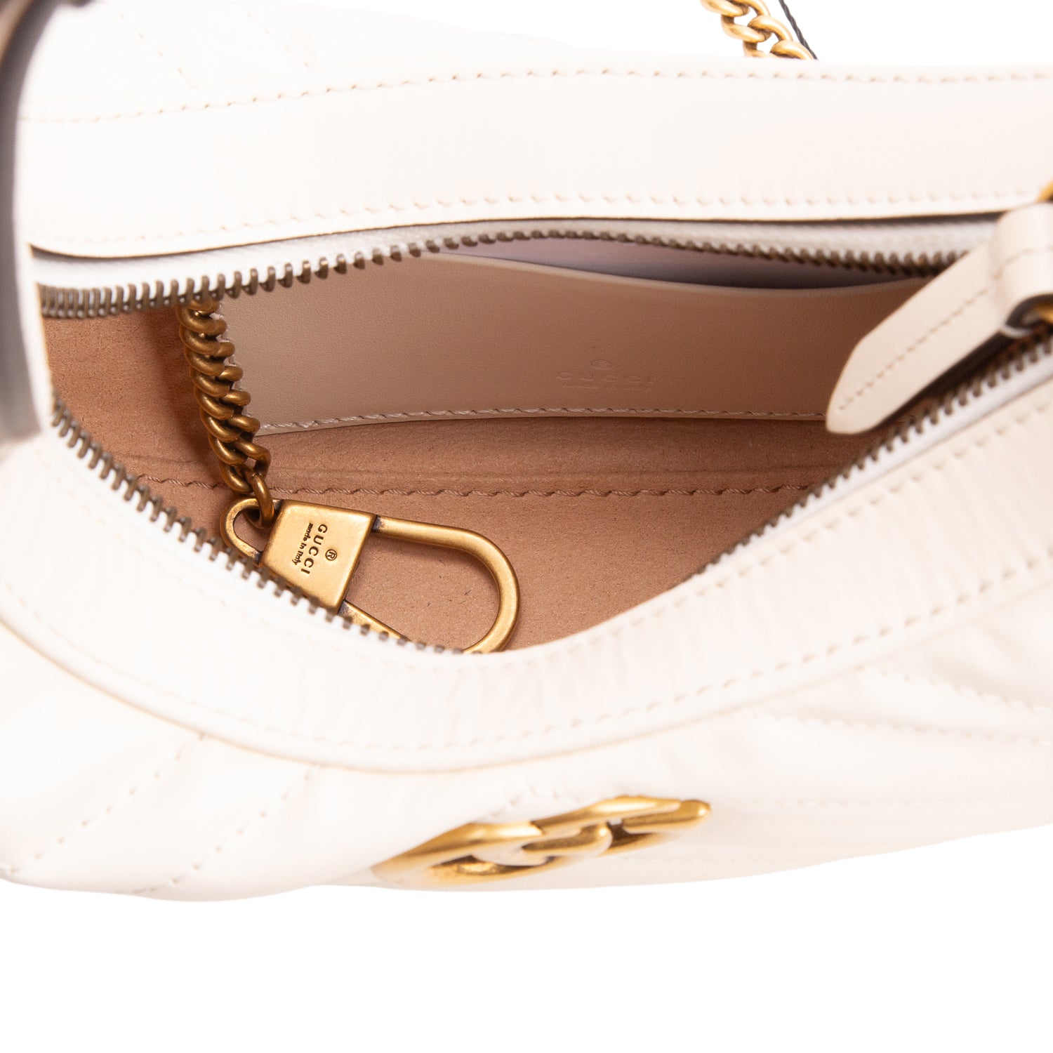 Gucci Cream Calfskin Matelasse Chevron Mini GG Marmont Half Moon Hobo w/ Box & Strap