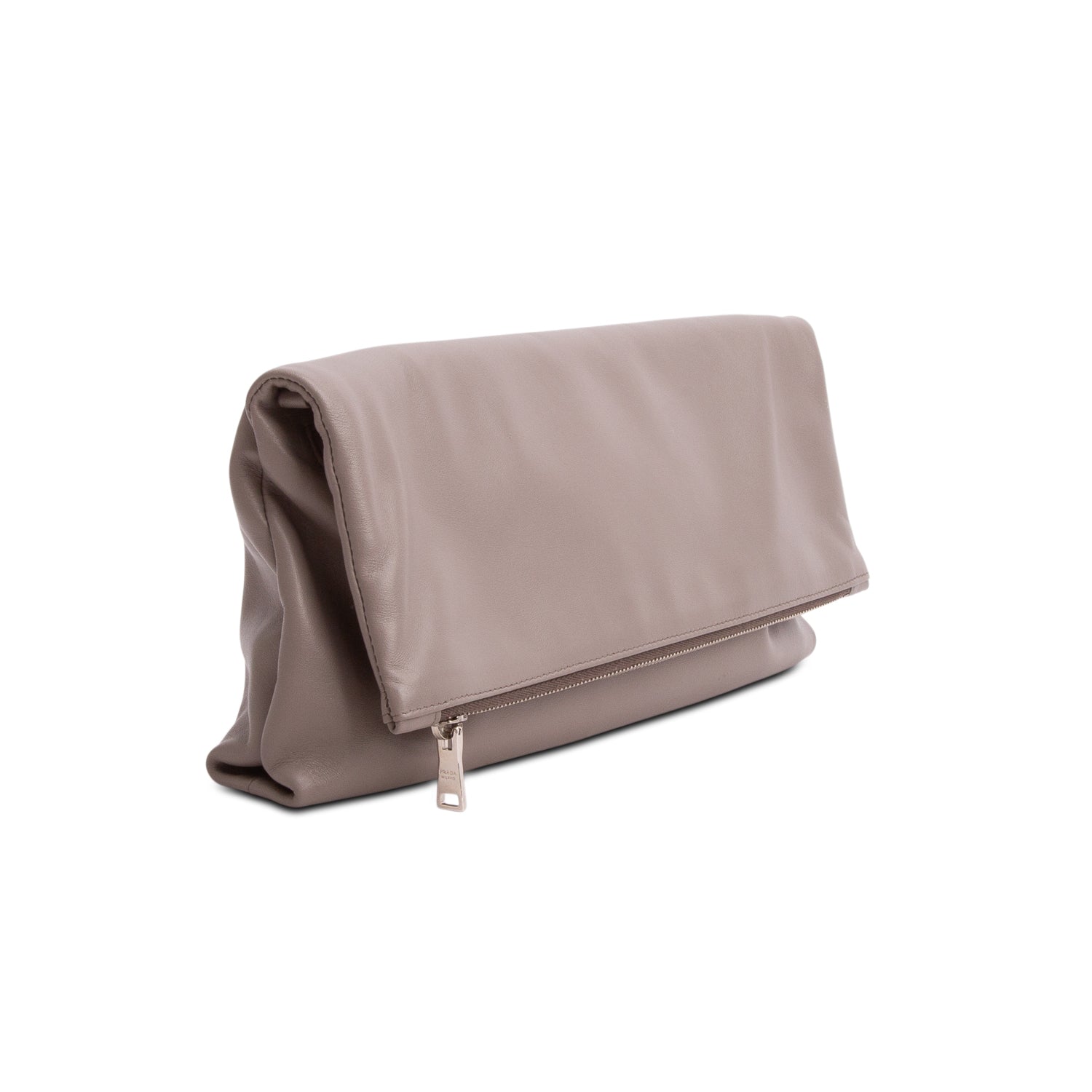 Prada Grey Soft Calf Fold Over Chain Flap Bag