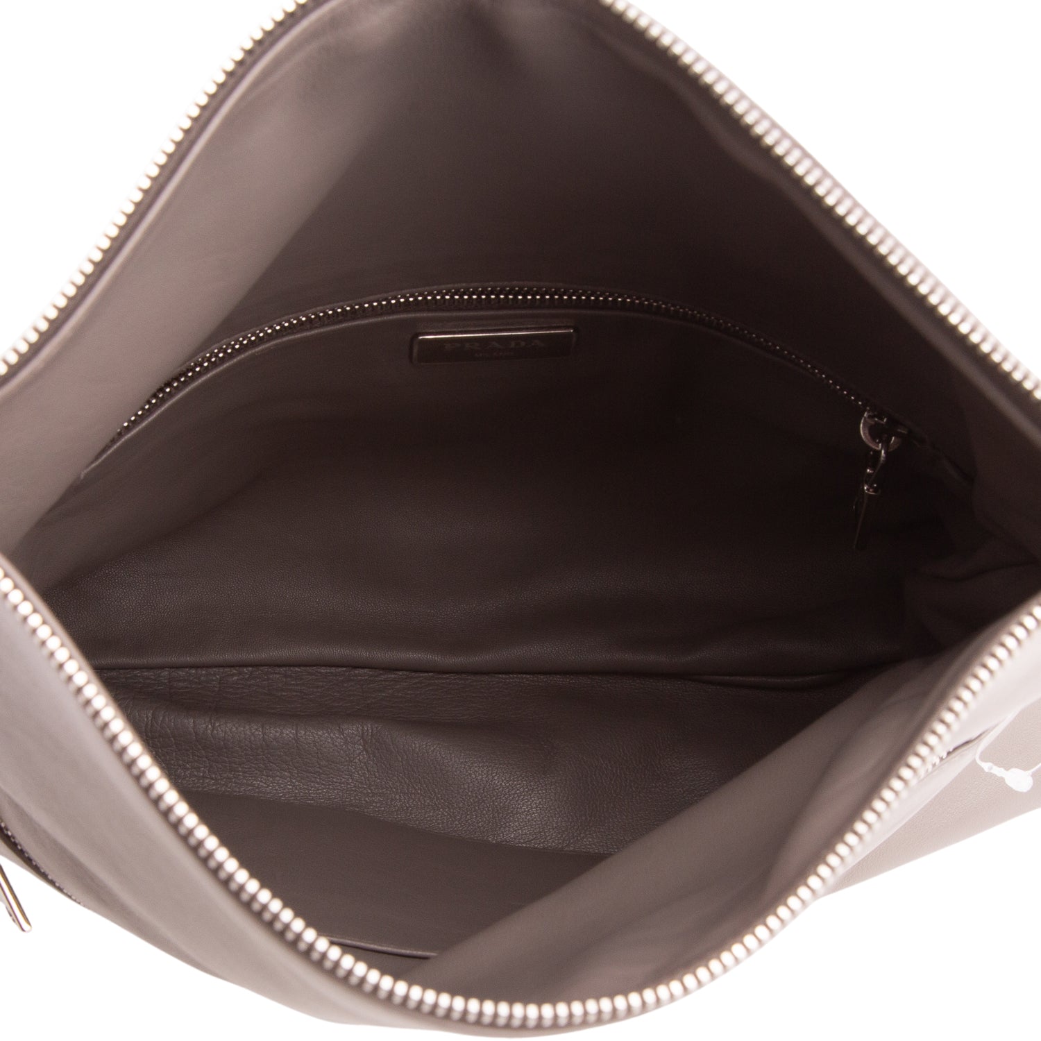 Prada Grey Soft Calf Fold Over Chain Flap Bag