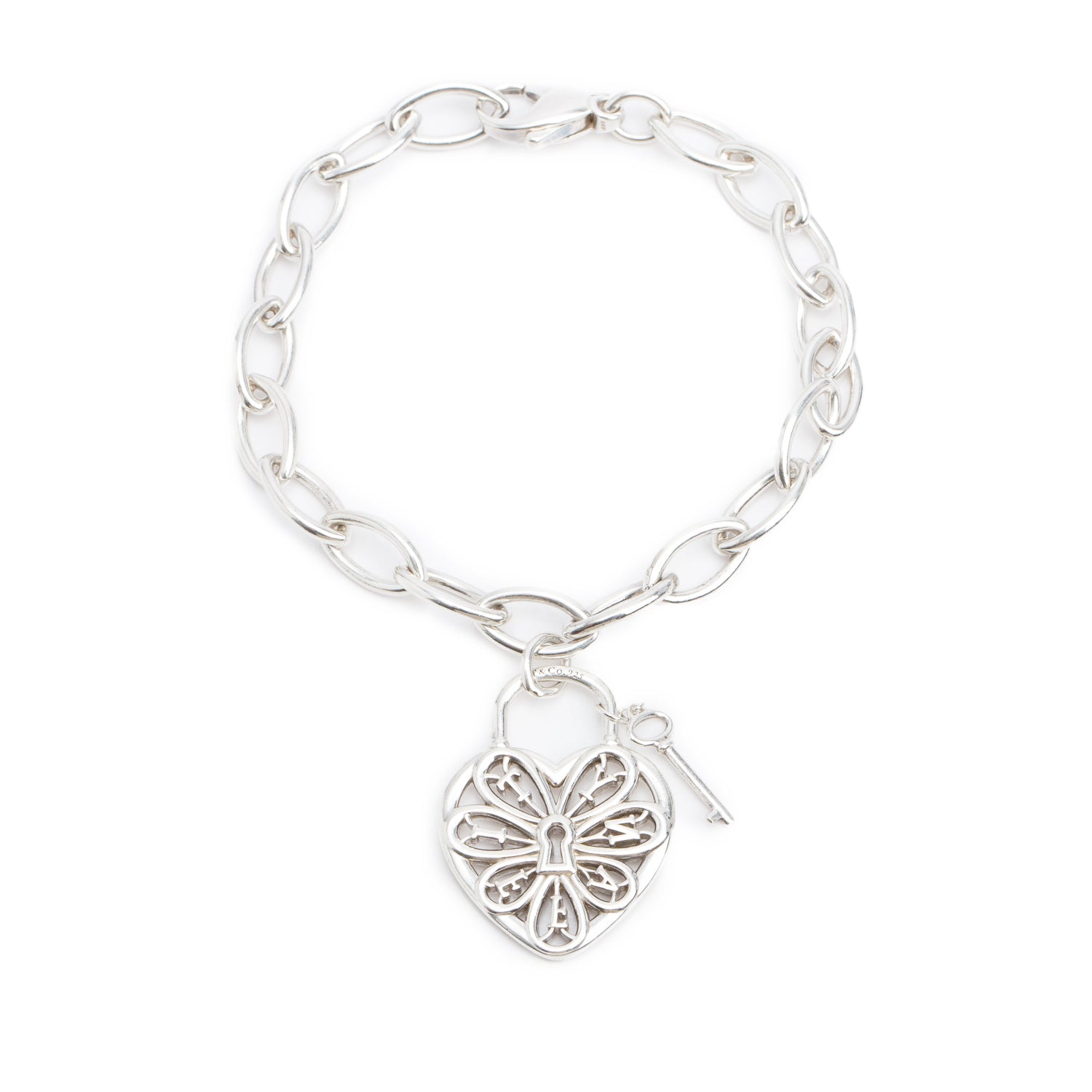 Tiffany & Co. Sterling Silver Filigree Heart Lock & Key Bracelet