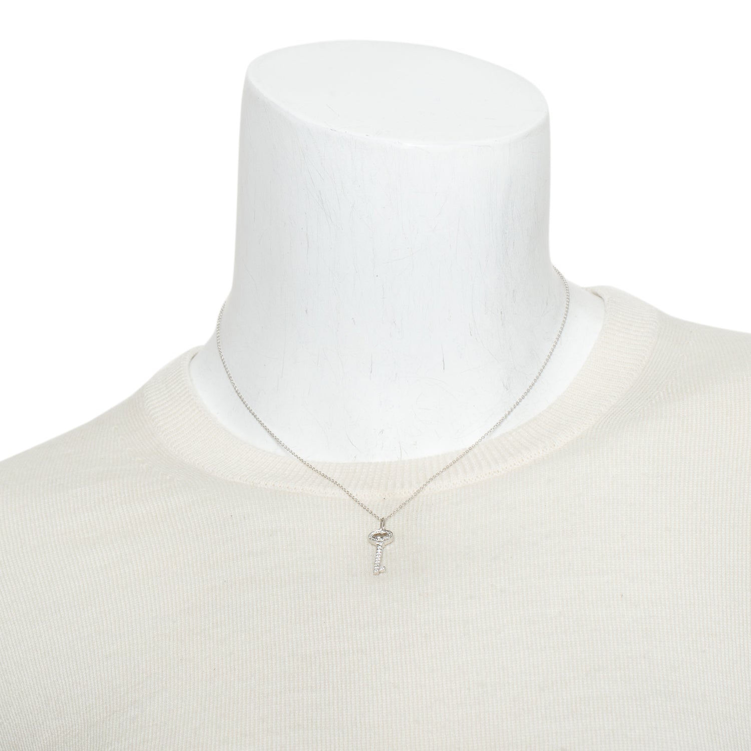 Tiffany & Co. 18k White Gold Mini Diamond Oval Key Pendant Necklace w/ Box
