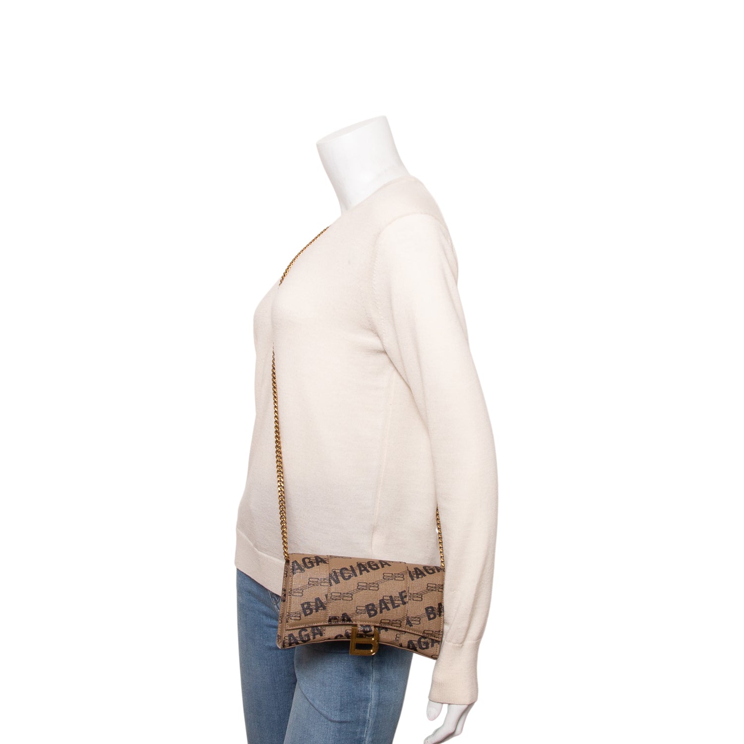 Balenciaga Brown Coated Canvas BB Monogram Hourglass Chain Bag