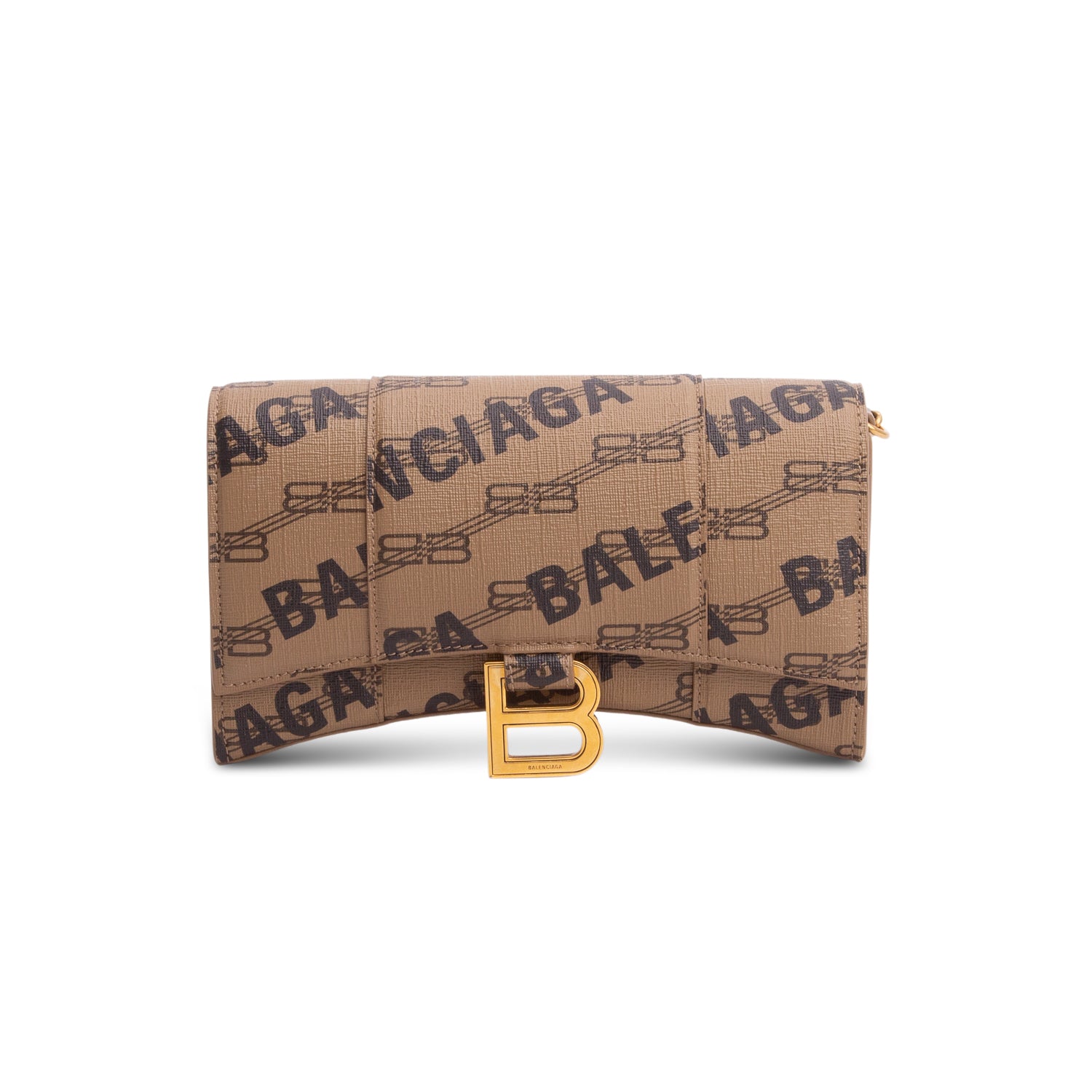 Balenciaga Brown Coated Canvas BB Monogram Hourglass Chain Bag