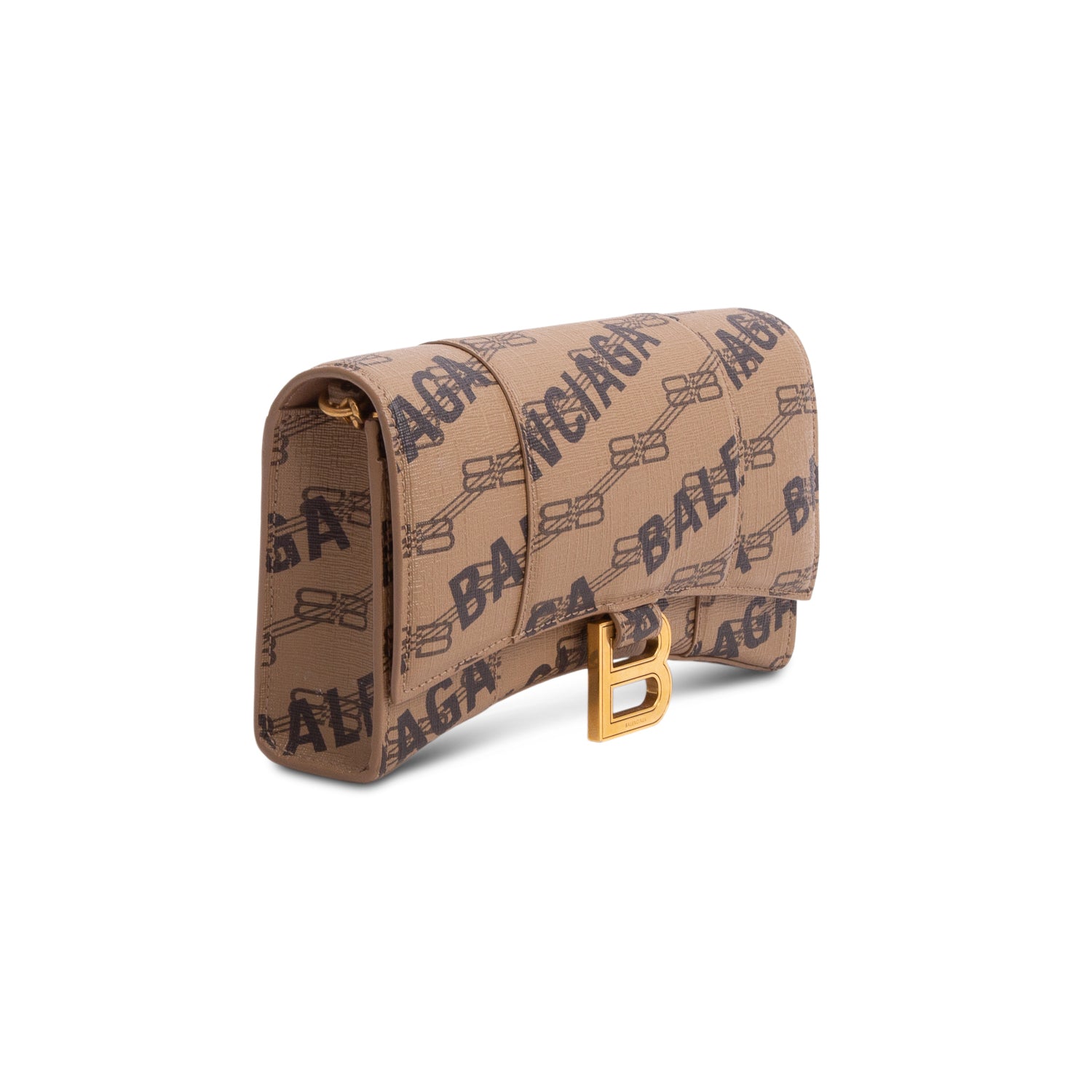Balenciaga Brown Coated Canvas BB Monogram Hourglass Chain Bag