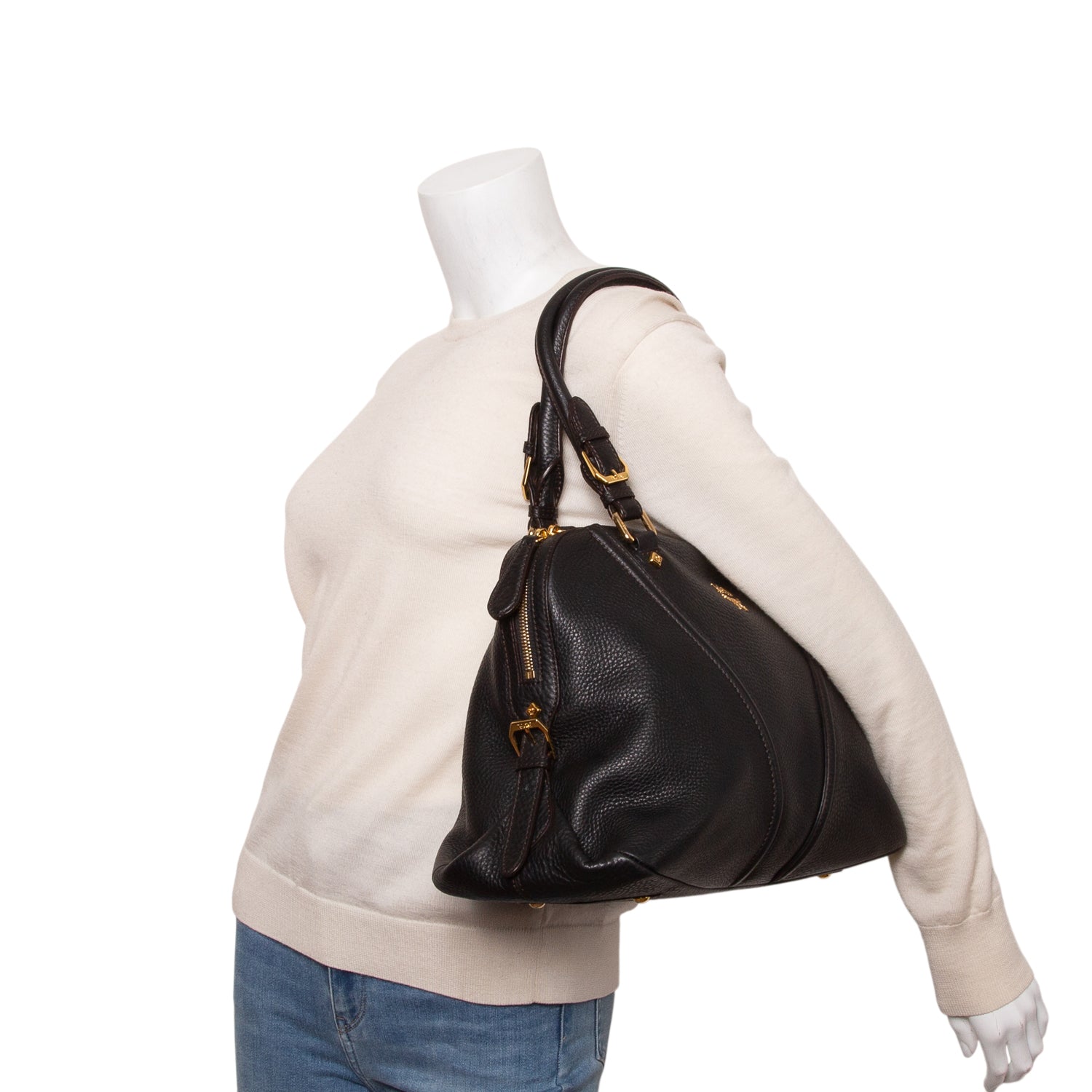 MCM Black Grained Leather Milla Satchel