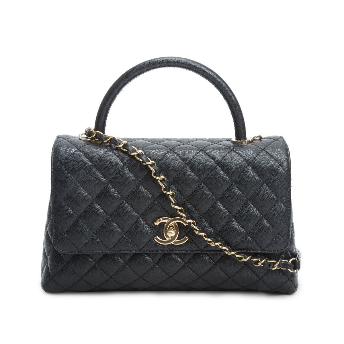 Chanel Black Caviar Quilted Small Coco Handle Flap