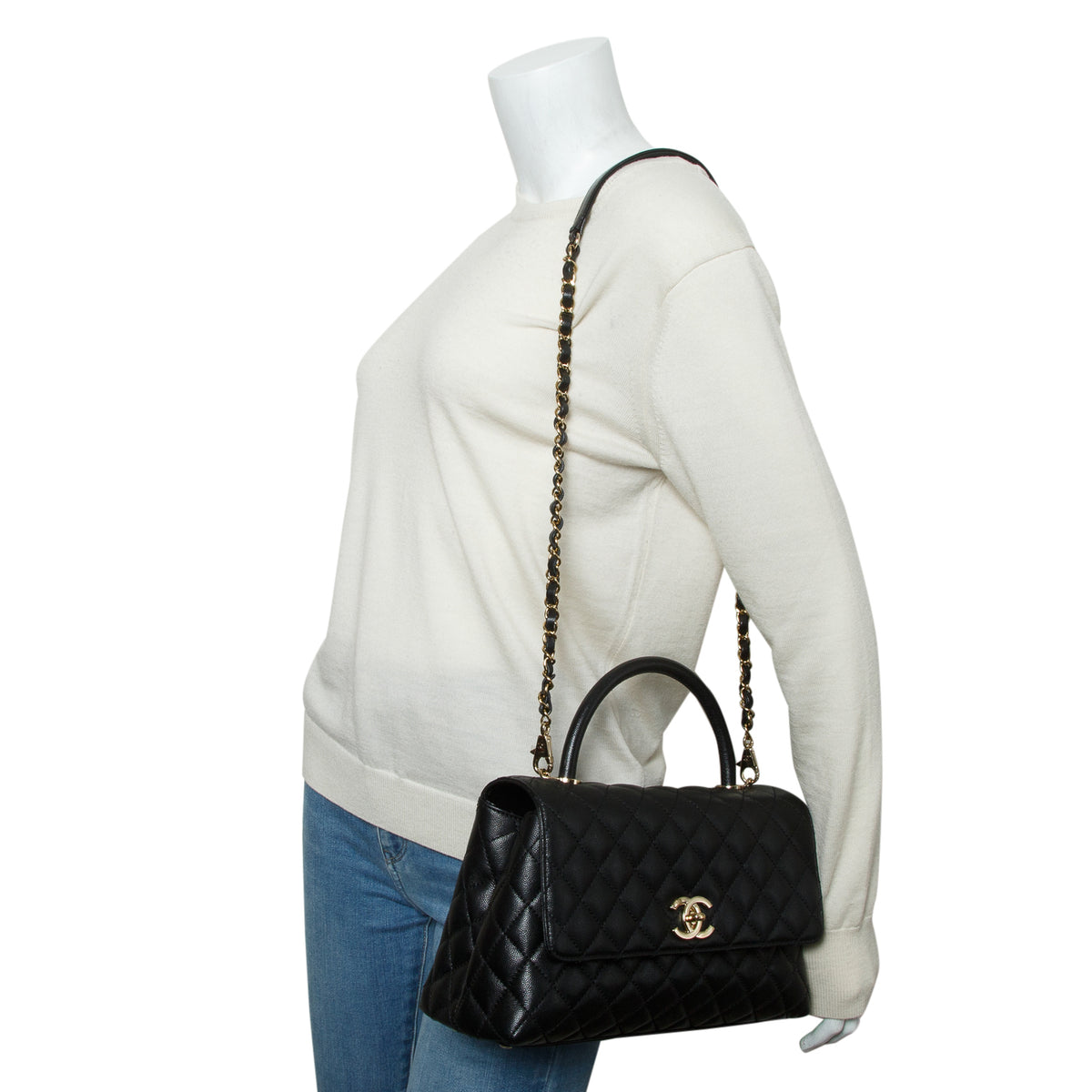 Chanel Black Caviar Quilted Small Coco Handle Flap