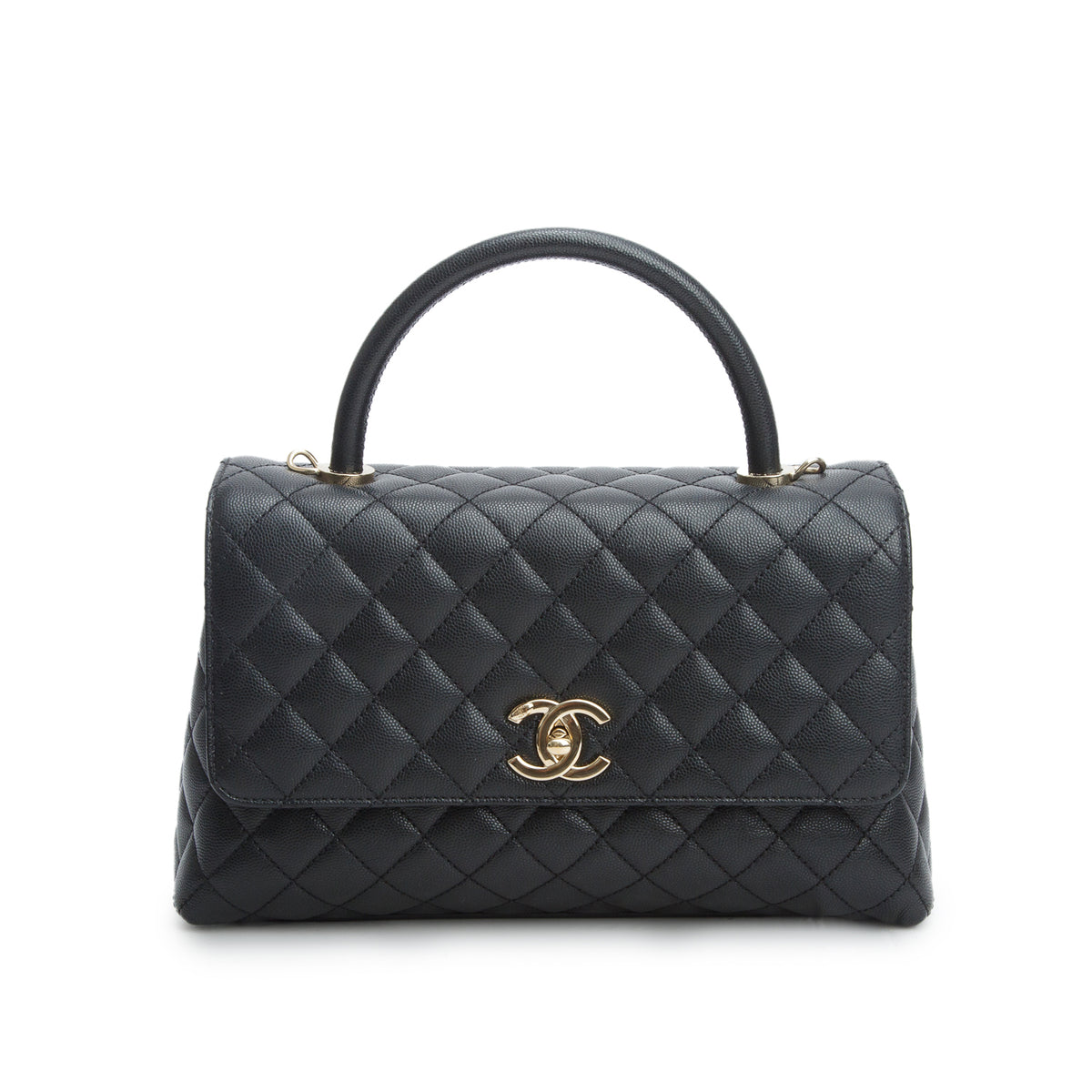 Chanel Black Caviar Quilted Small Coco Handle Flap