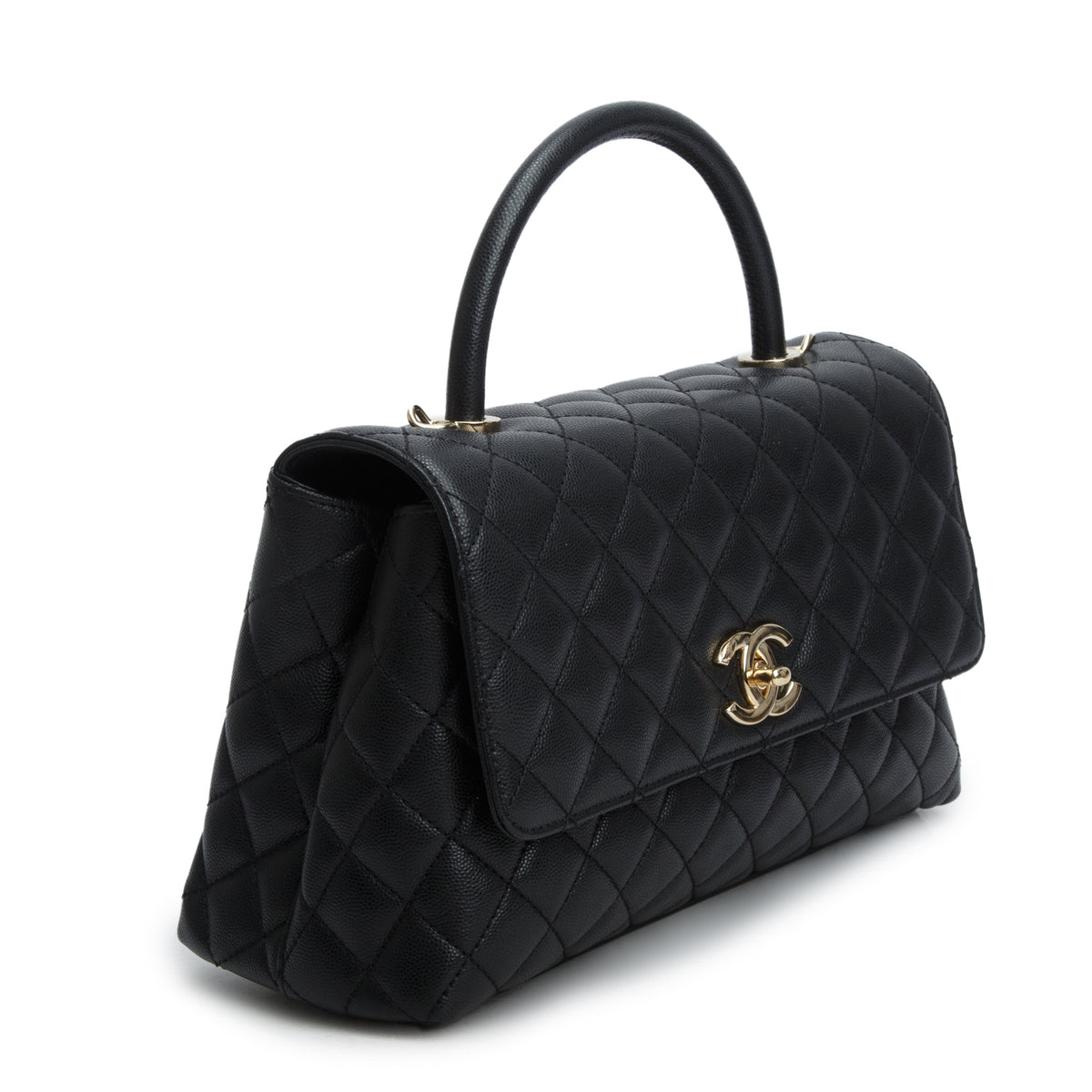 Chanel Black Caviar Quilted Small Coco Handle Flap