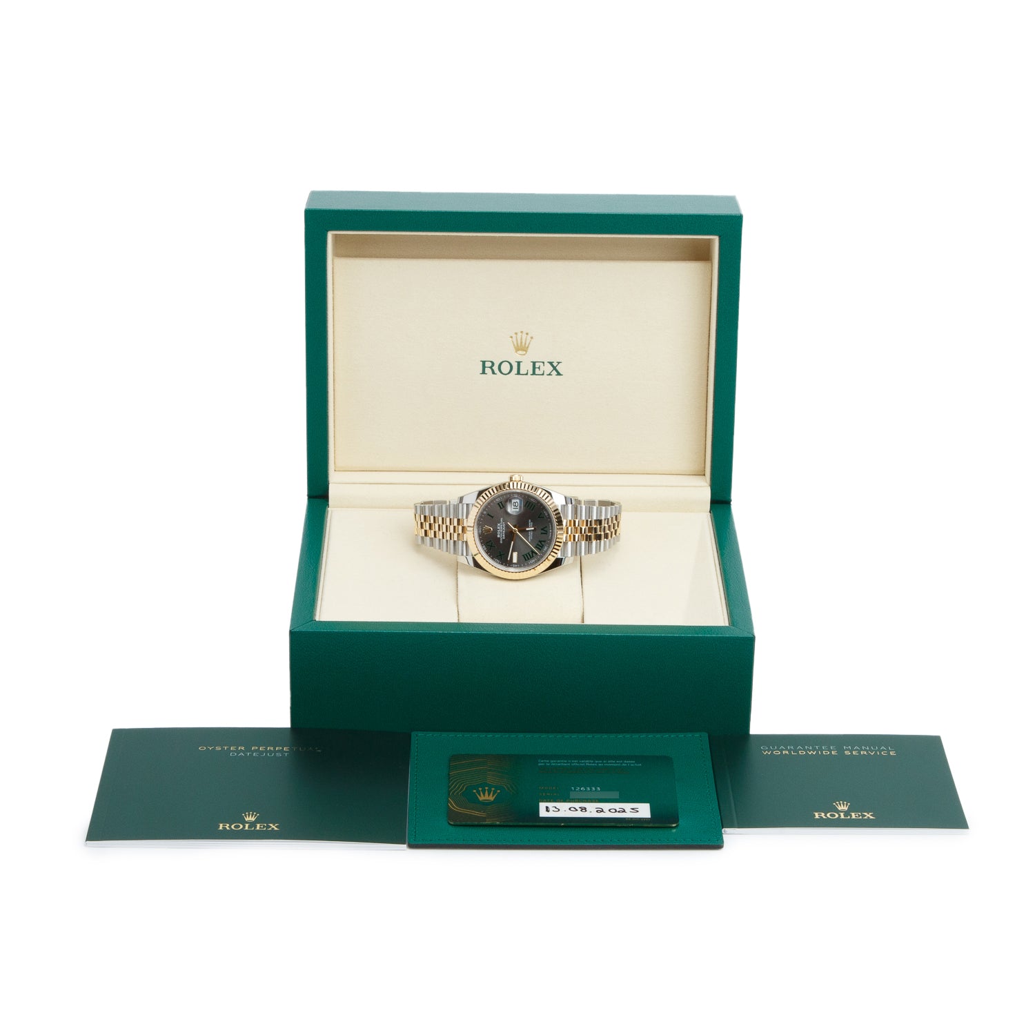 Rolex 2025 Stainless Steel & 18k Yellow Gold Datejust 41 MM Automatic Watch Wimbledon Dial 126333 w/ Box & Papers