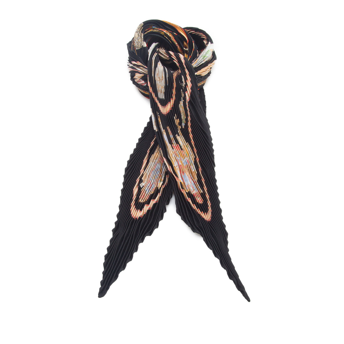 Hermes Black & Multicolor 'Q'uimporte le Flacon' Silk Pleated Scarf 90 w/ Box