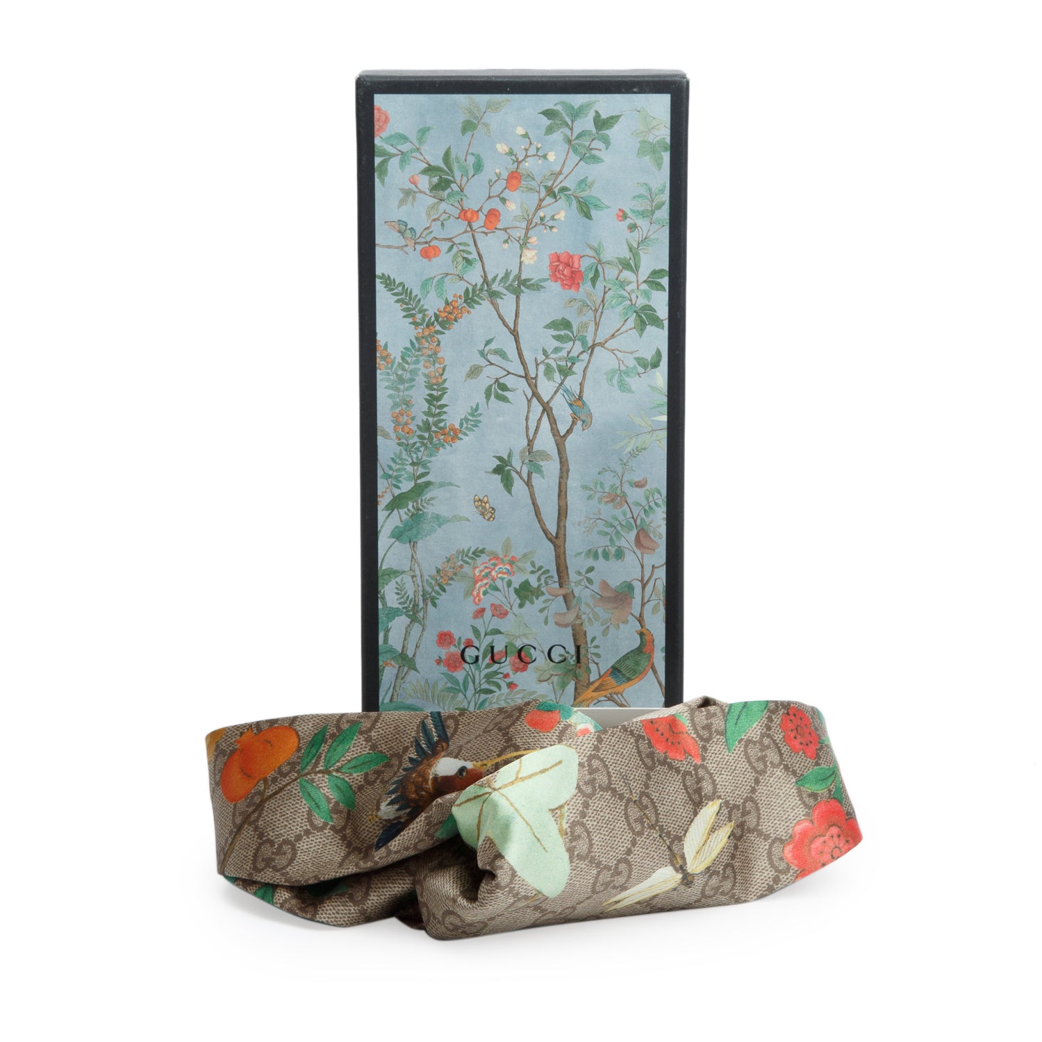 Gucci Monogram Tian Print Silk Duchesse Headband w/ Box & Receipt
