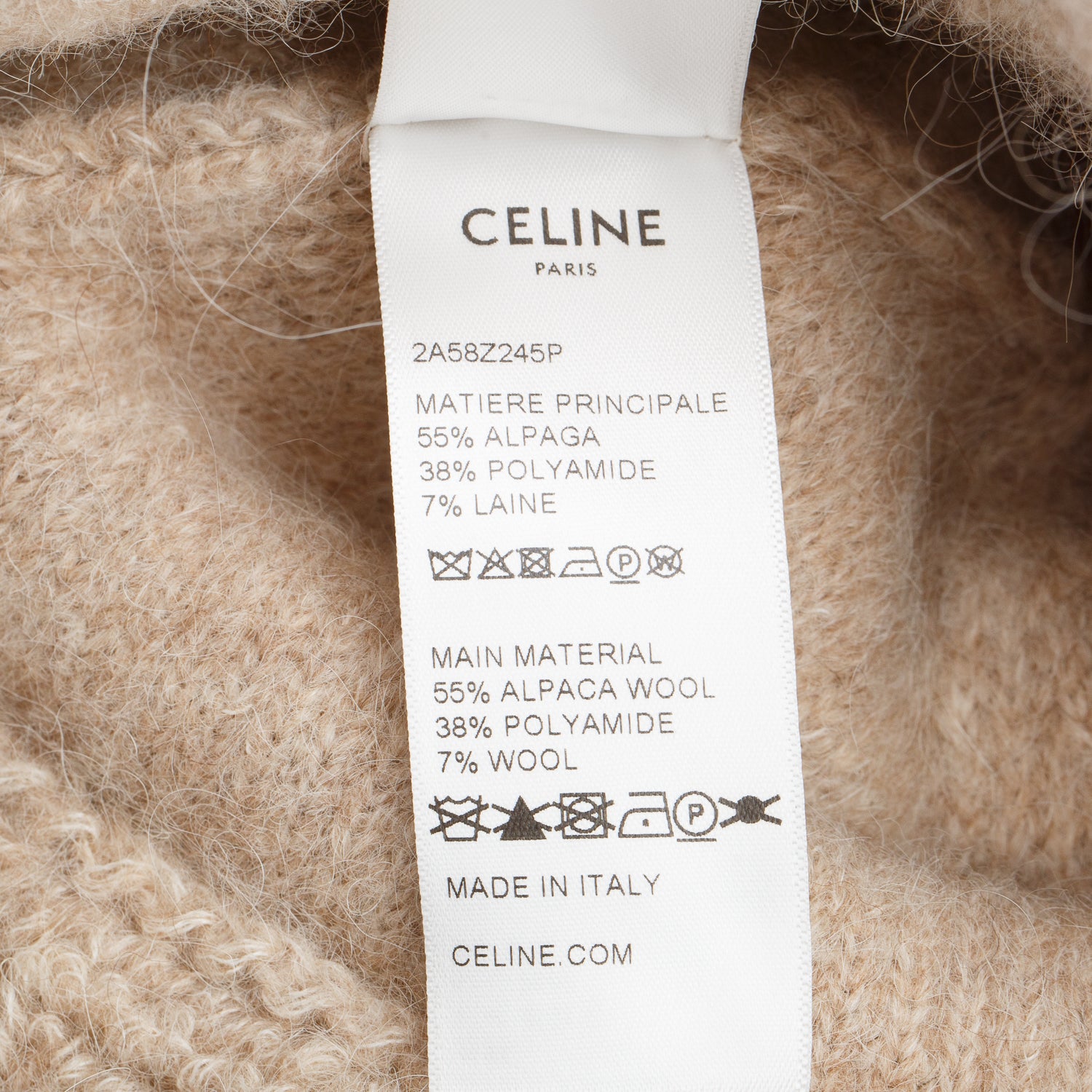 Celine Beige Alpaca/Wool Triomphe Cloche Bucket Hat