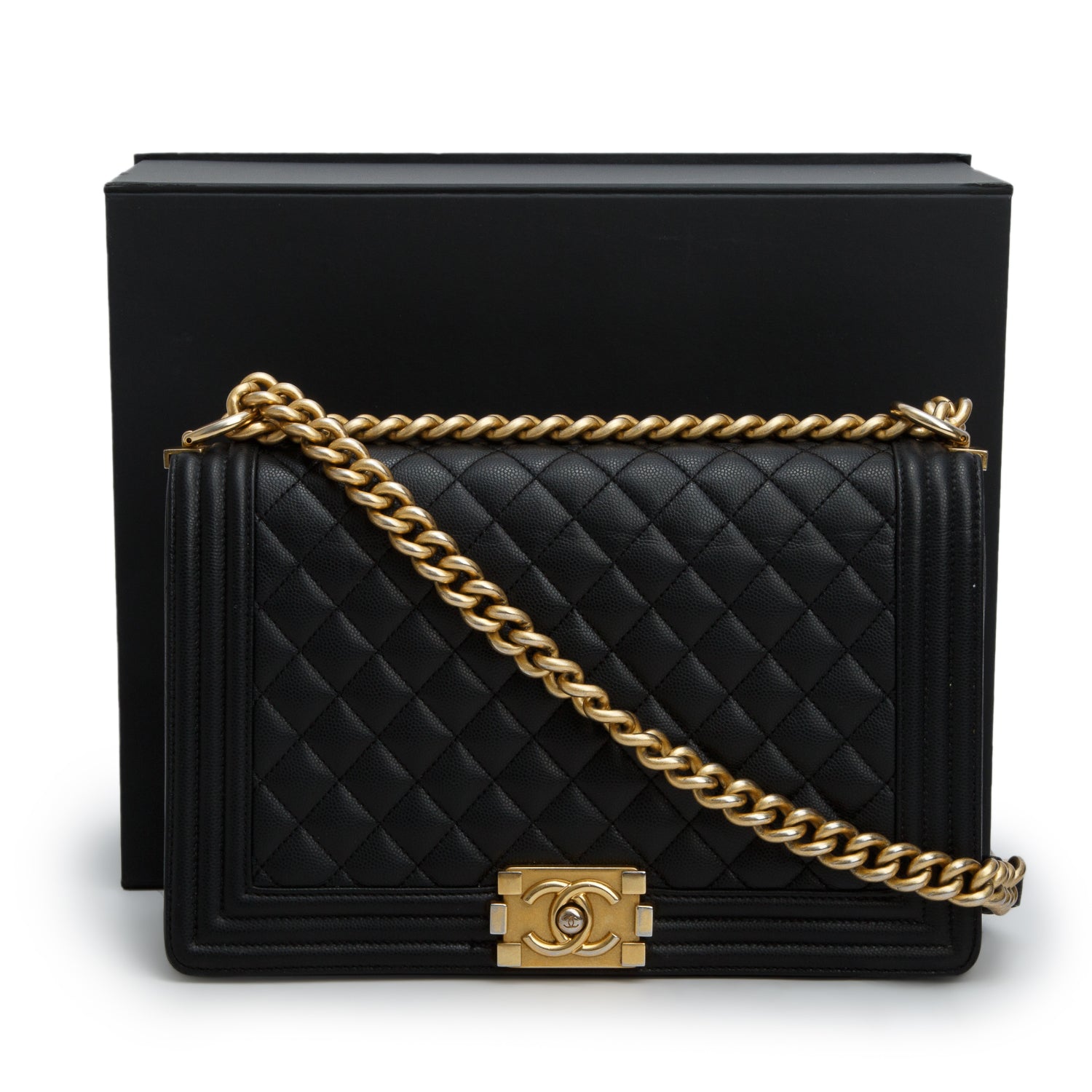 Chanel Black Caviar Quilted Large Boy Flap w/ Box