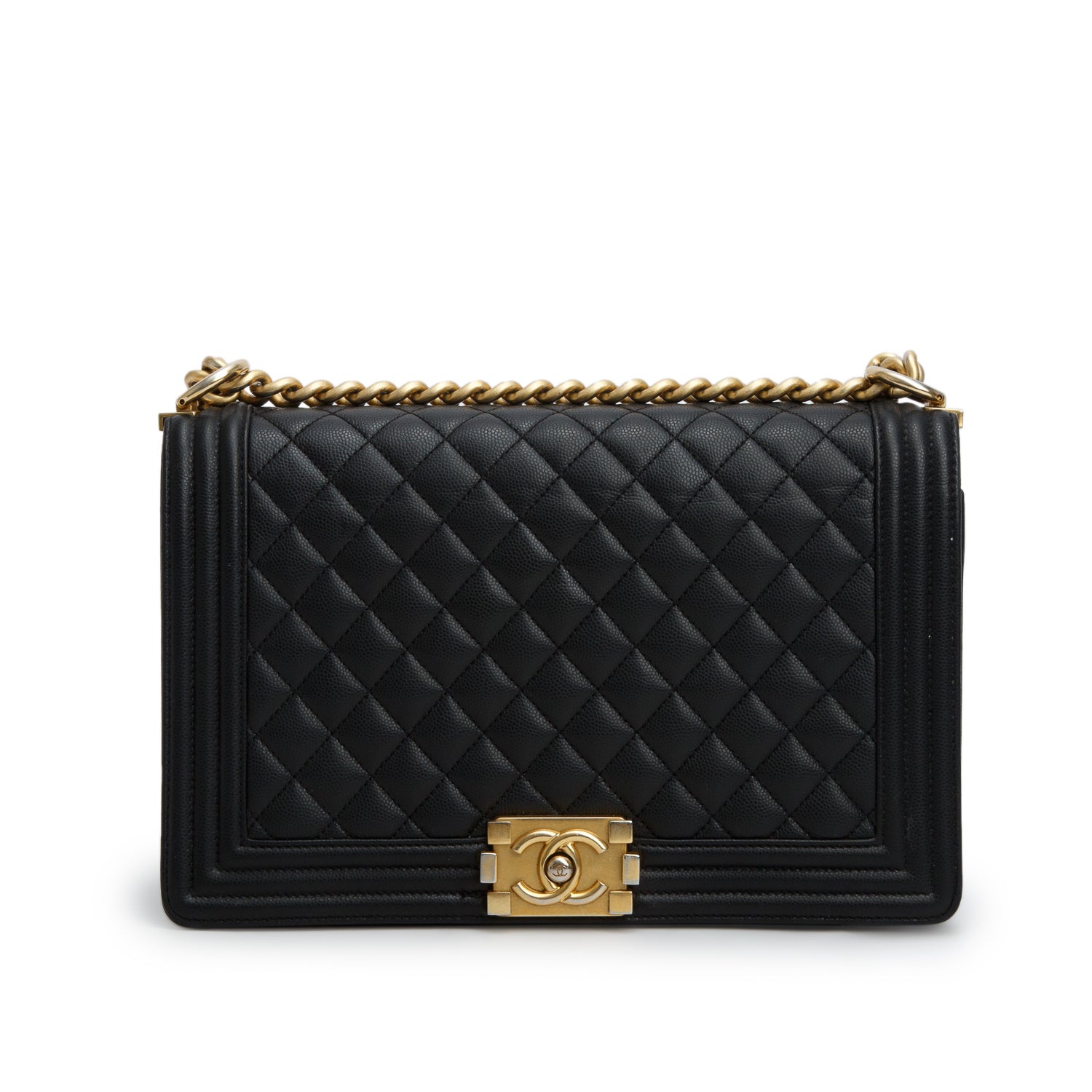 Chanel Black Caviar Quilted Large Boy Flap w/ Box