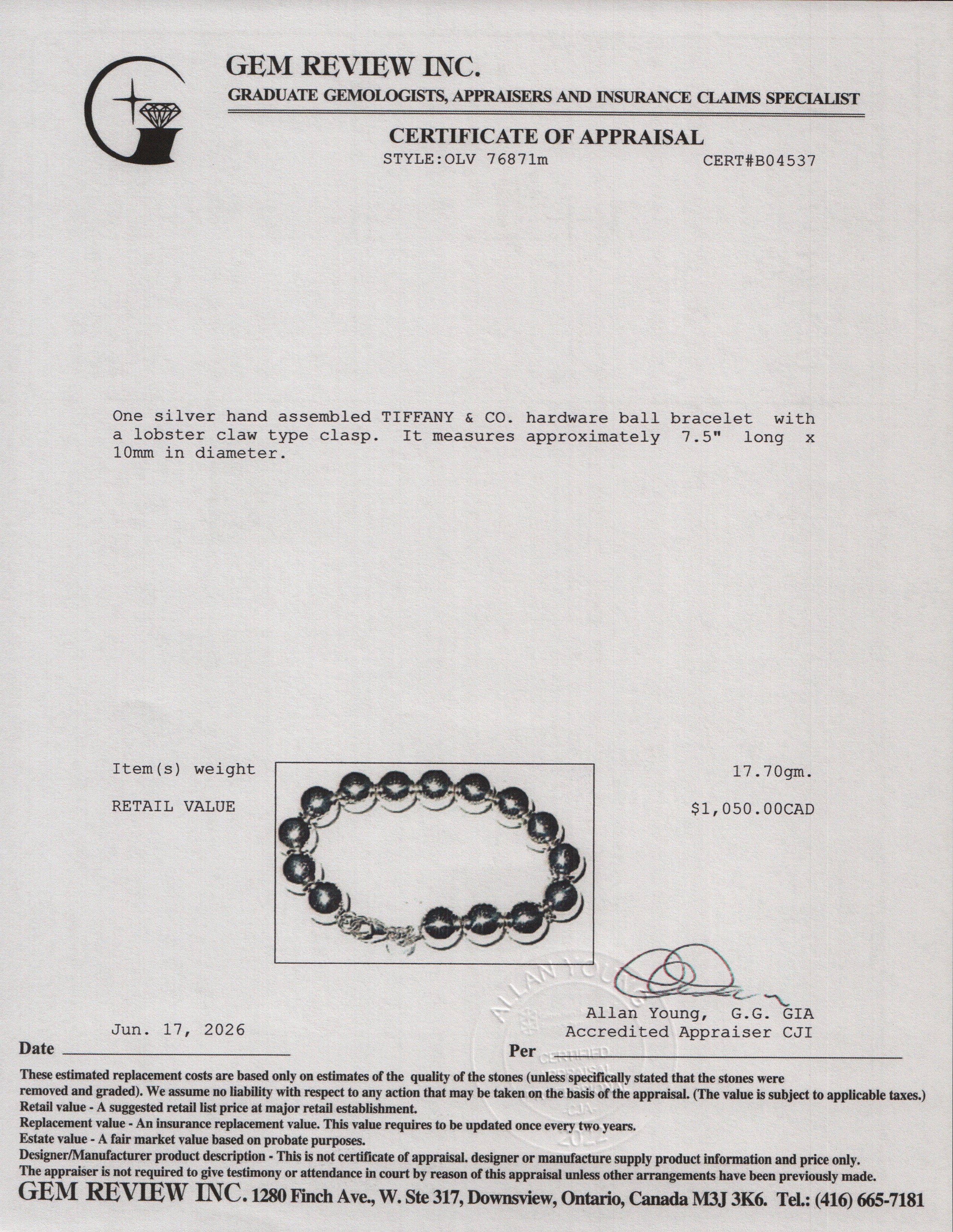 Tiffany & Co. Sterling Silver 10 MM HardWear Ball Bracelet