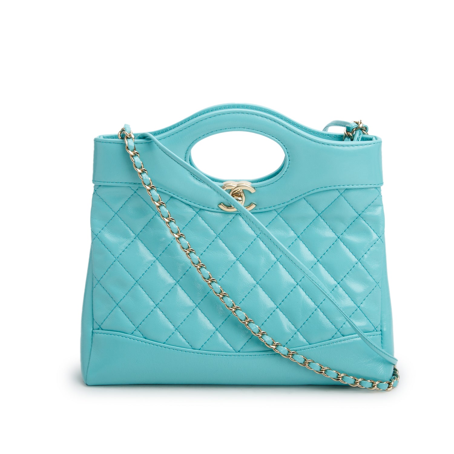 Chanel Teal Shiny Lambskin Quilted Mini 31 Shopping Bag w/ Box
