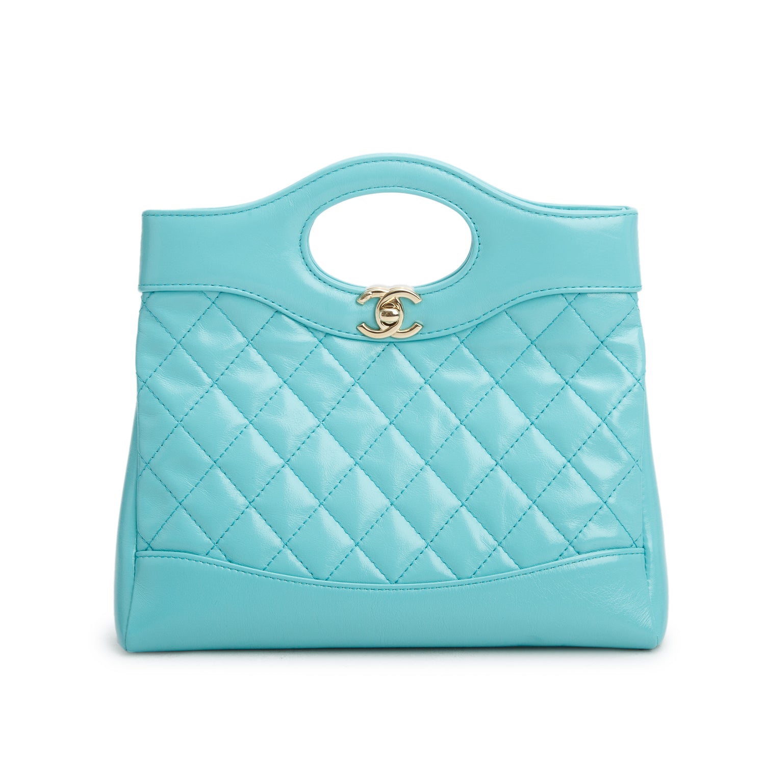 Chanel Teal Shiny Lambskin Quilted Mini 31 Shopping Bag w/ Box