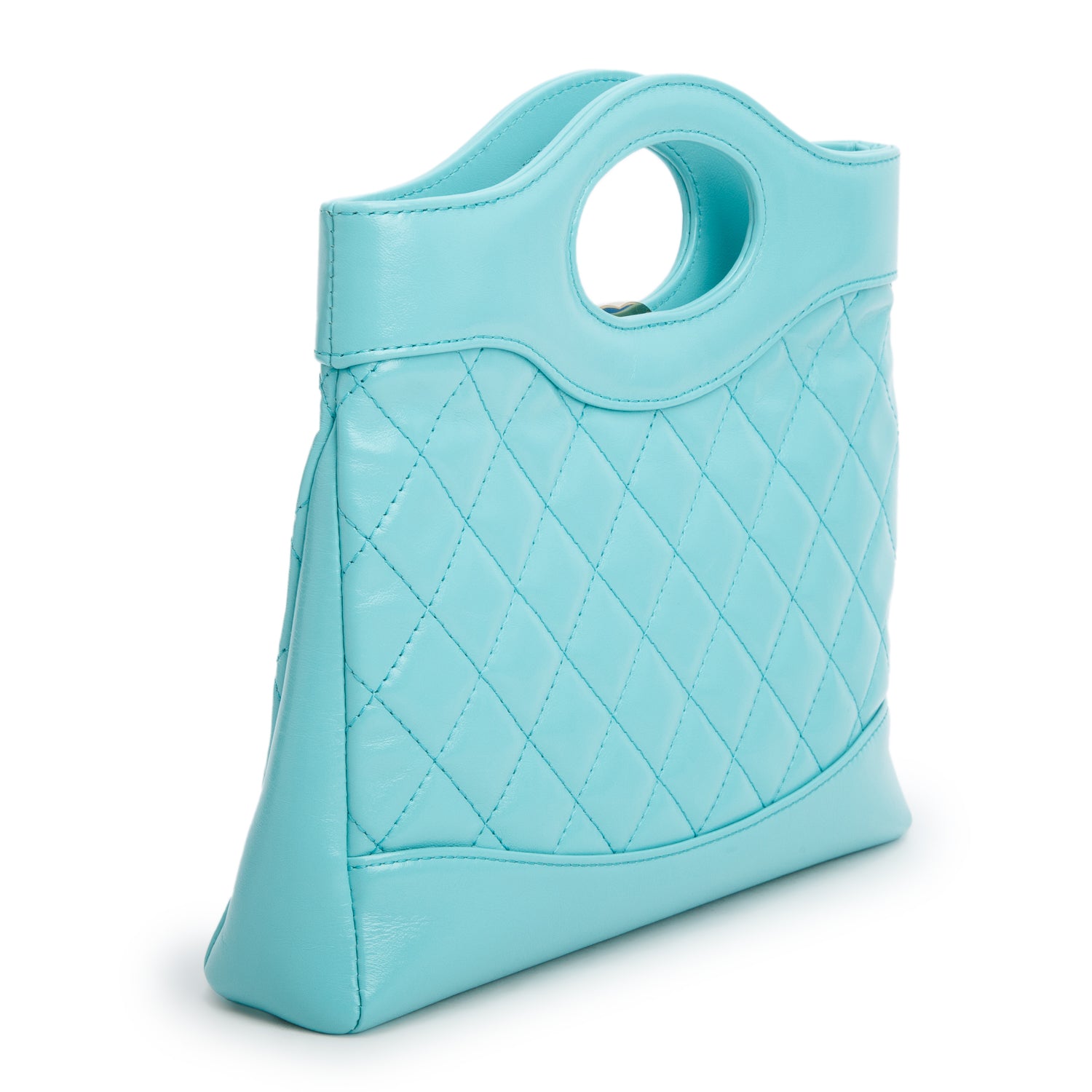 Chanel Teal Shiny Lambskin Quilted Mini 31 Shopping Bag w/ Box
