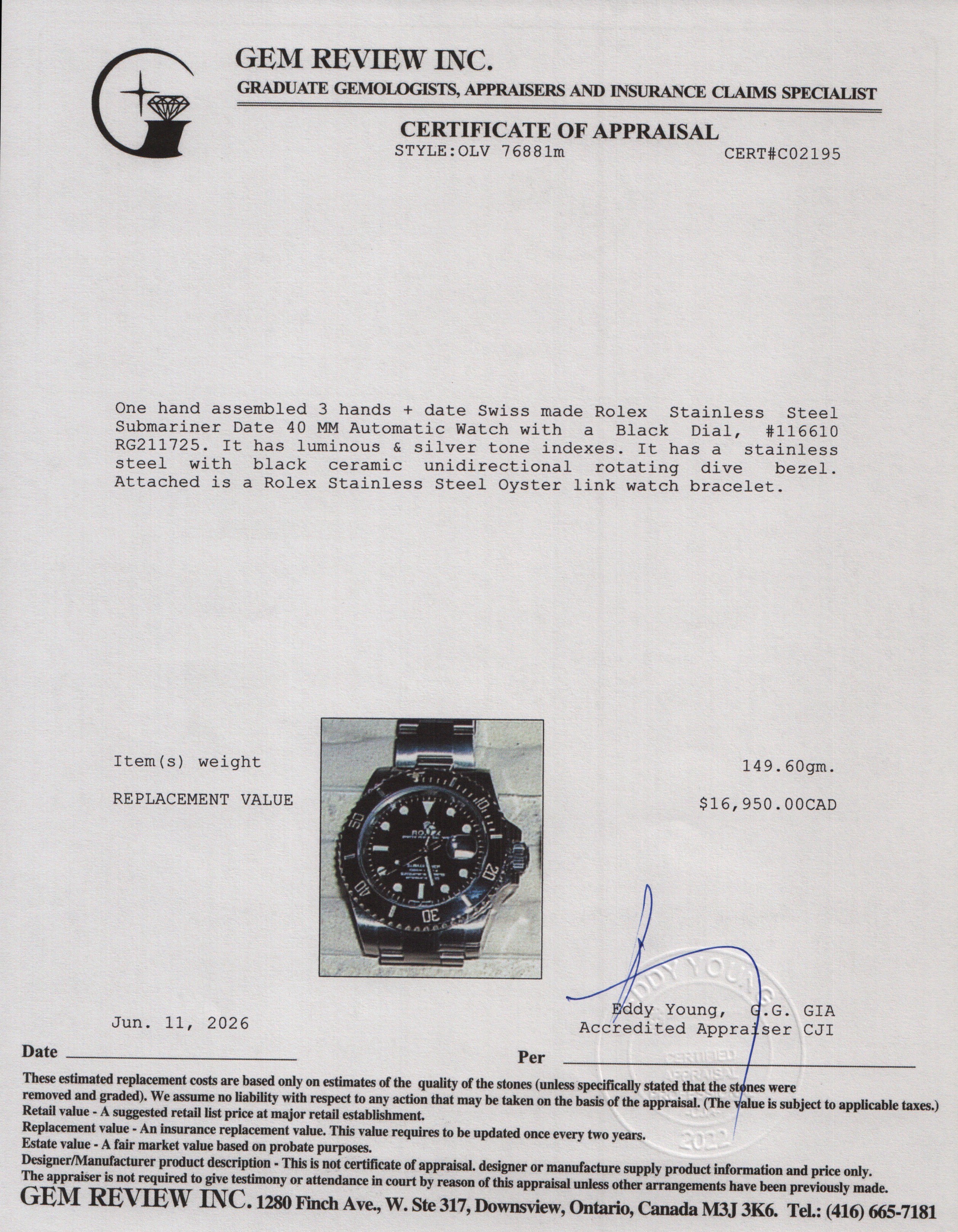Rolex Stainless Steel Submariner Date 40 MM Automatic Watch Black Dial 116610