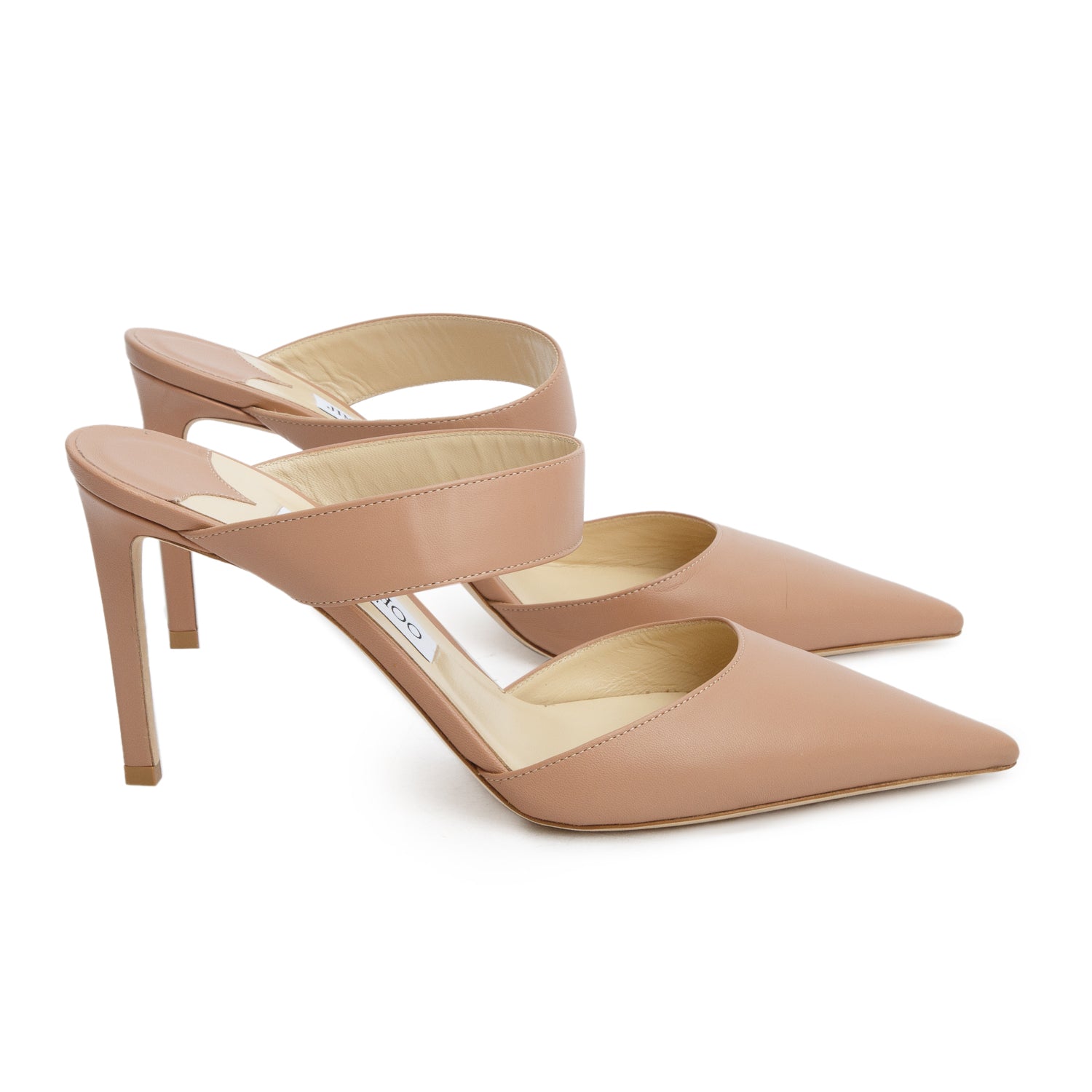 Jimmy Choo Nude Nappa Leather Hawke Mules Sandals, Size 39.5