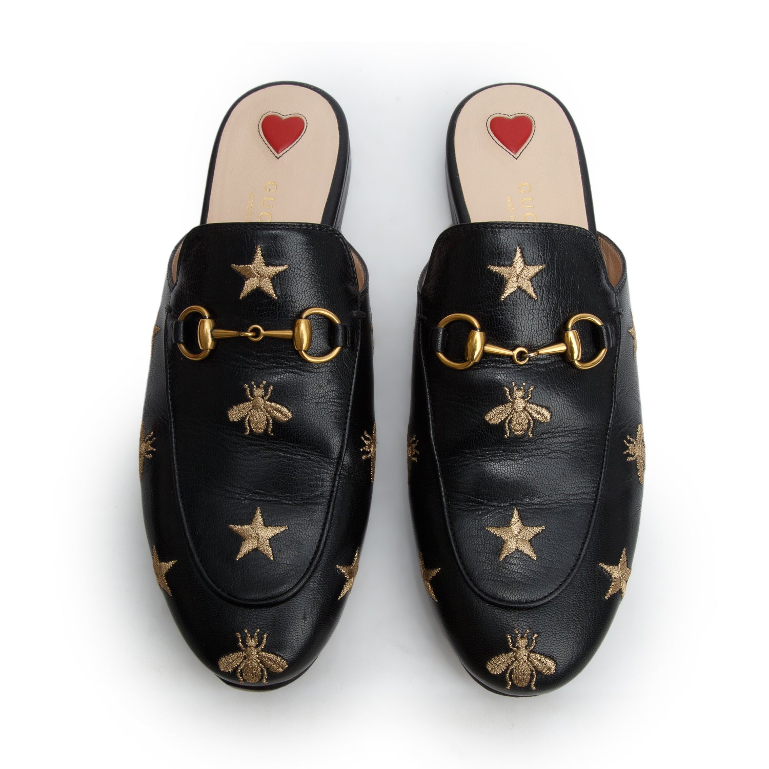 Gucci Black Goatskin Bee Star Embroidered Princetown Mules, Women's Size 37.5 w/ Box