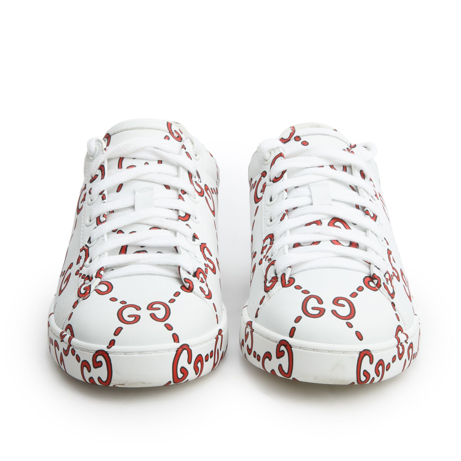 Gucci White Miro Rubber Wax Ghost Print Ace Sneakers, Men's Size 36.5 w/ Box