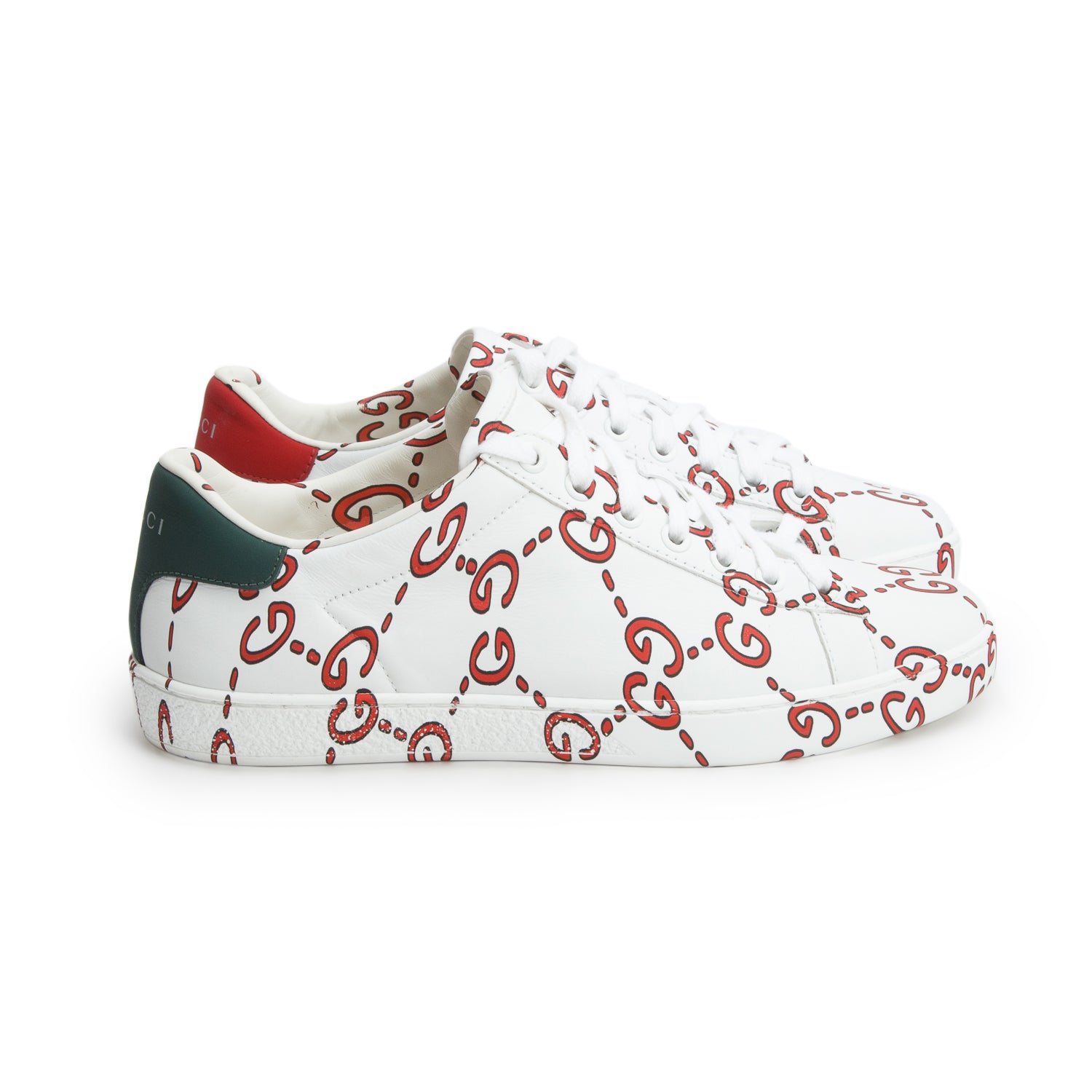 Gucci White Miro Rubber Wax Ghost Print Ace Sneakers, Men's Size 36.5 w/ Box