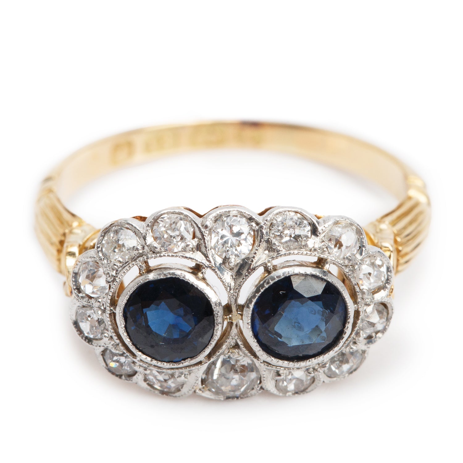 Antique 18k Yellow Gold Sapphire & Diamond Ring, Size 6.25